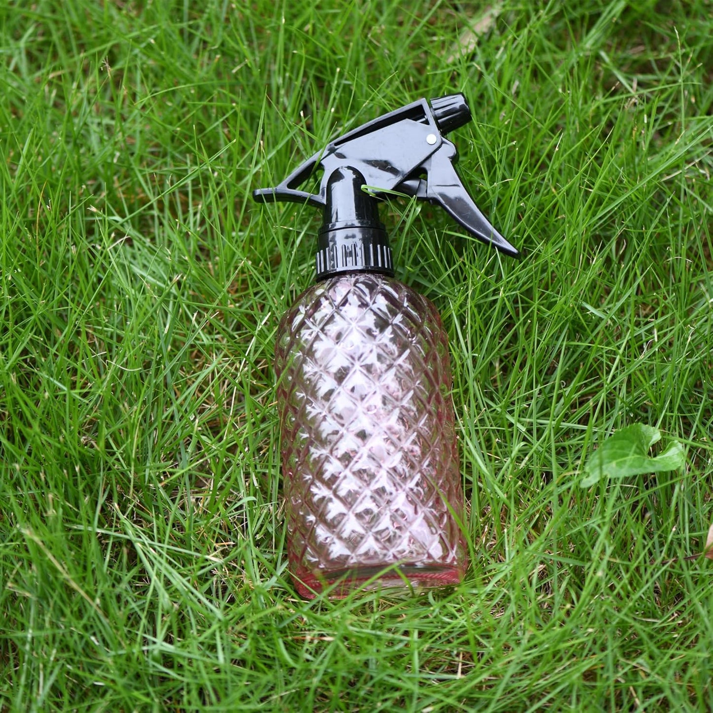 Glass Handheld Spray Bottle - 12oz Refillable Bottle ，Adjustable Nozzle Watering Can for Garden Plants Cleaning Solutions (Pink)