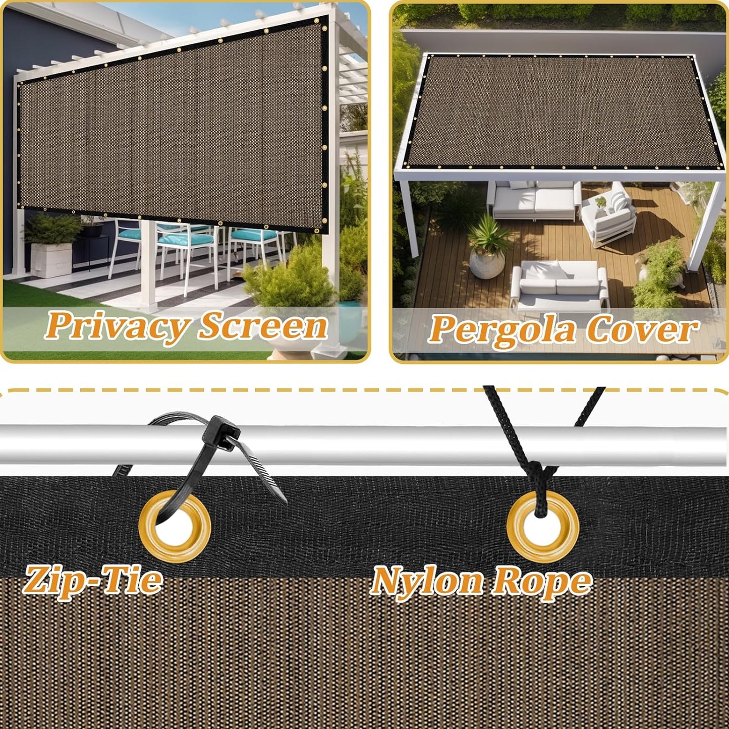 Shade&Beyond Customized Size 5' X 17' Shade Cloth with Grommets, 90% UV Protection UV Protection Mesh Tarp Sun Screens for Patio GN01, Mocha