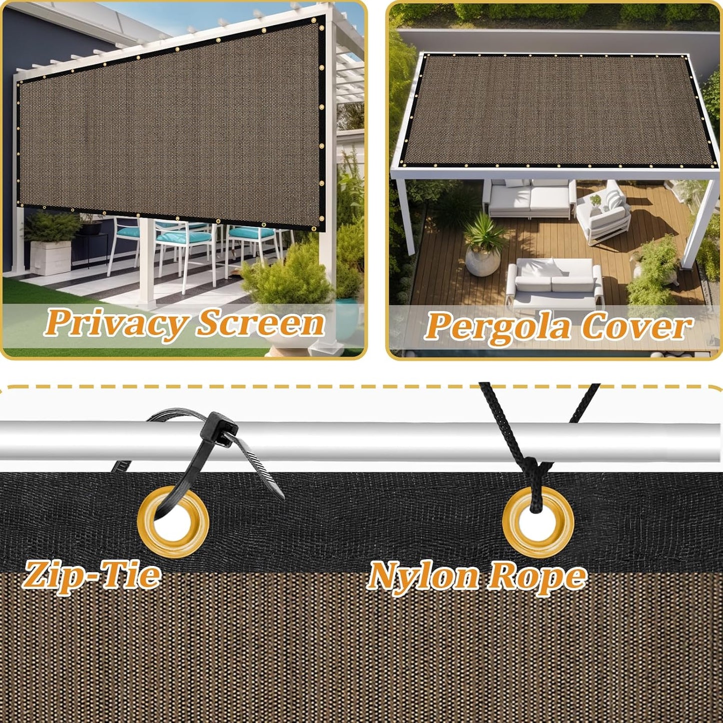 Shade&Beyond Customized Size 16' X 16' Shade Cloth with Grommets, 90% UV Protection UV Protection Mesh Tarp Sun Screens for Patio GN01, Mocha