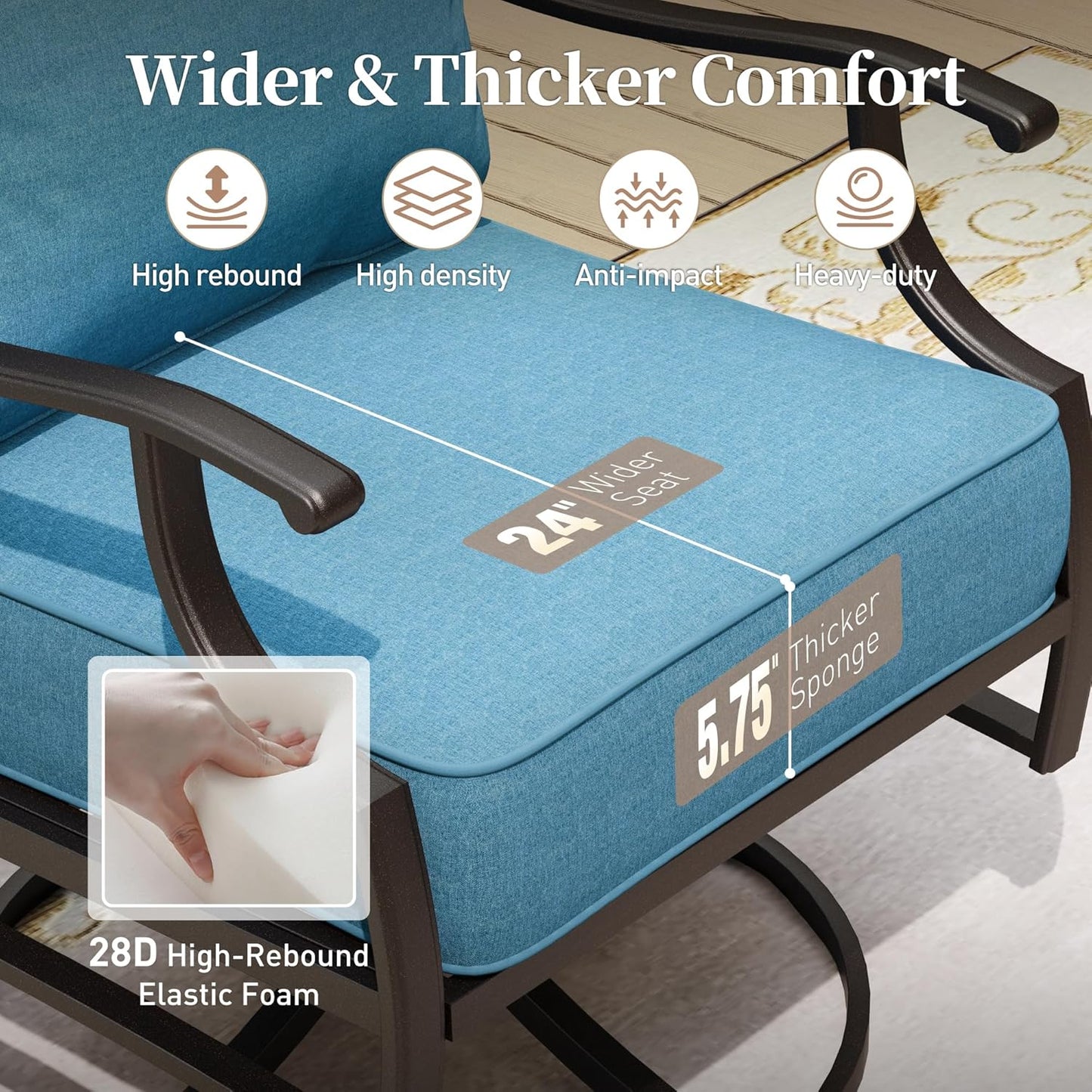 Metal Patio Chairs Set of 2 with 5.75" Extra Thick Cushion, 2 Pieces High Back Outdoor Patio Chairs All Weather Outdoor Furniture Seating for Deck Backyard Balcony Front Porch, Navy