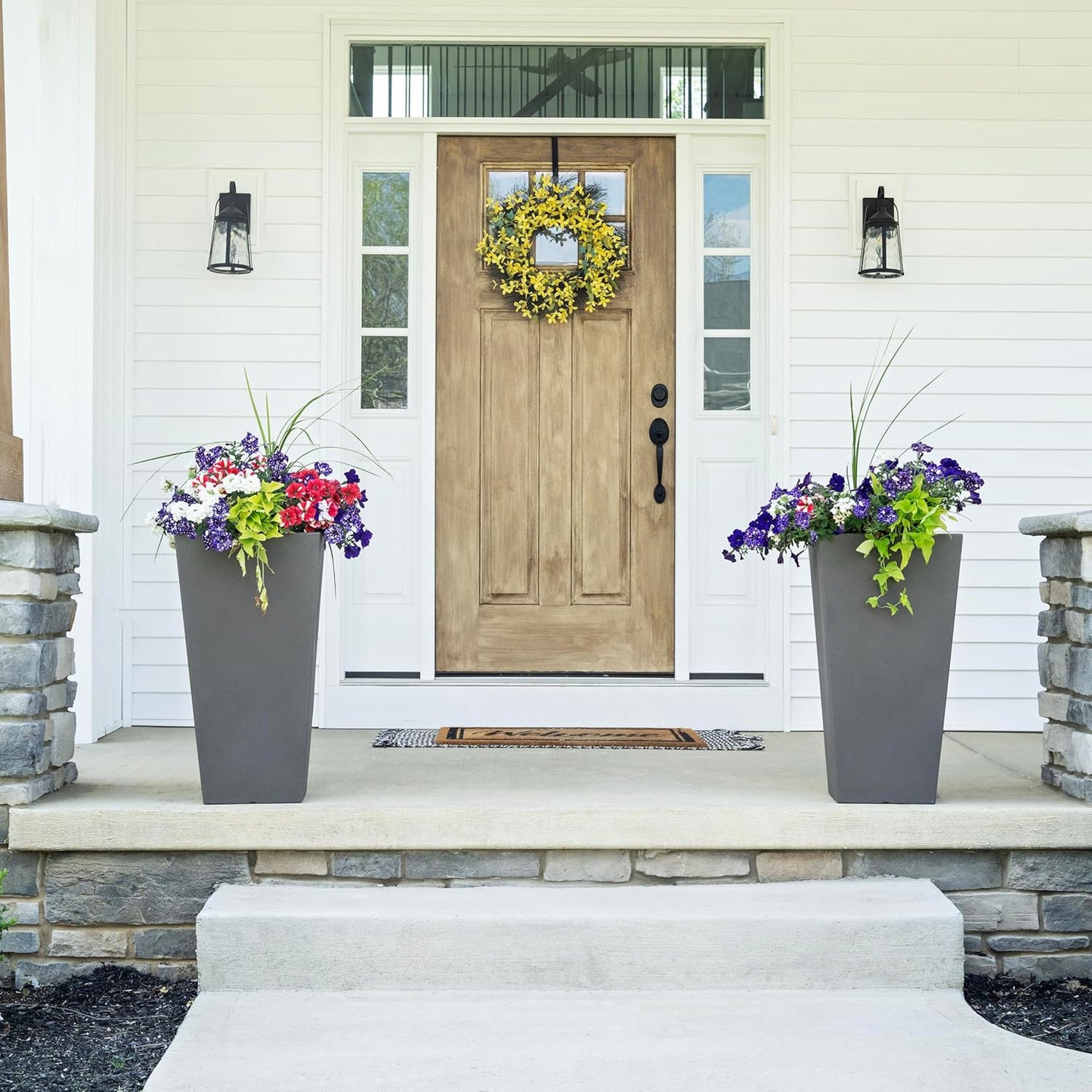 Step2 Tremont Tall Square Tapered Planter, Large Planters for Outdoor Plants, Gardening and Flower Pot for Patio or Porch, Efficient Drainage, Durable Plastic, Dark Cedar, 1-Pack