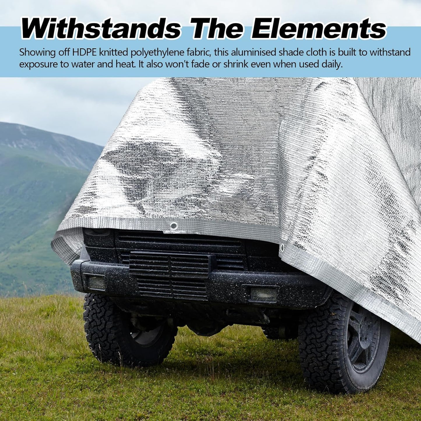 99% Aluminet Shade Cloth Reflective Tarp 10 x 14 ft Aluminium Cloth Porch Privacy Screen with Grommets for Car Garden Pergola Patio Sun Shade Kennel Cover Durable Mesh Canopy Cover Easy Setup