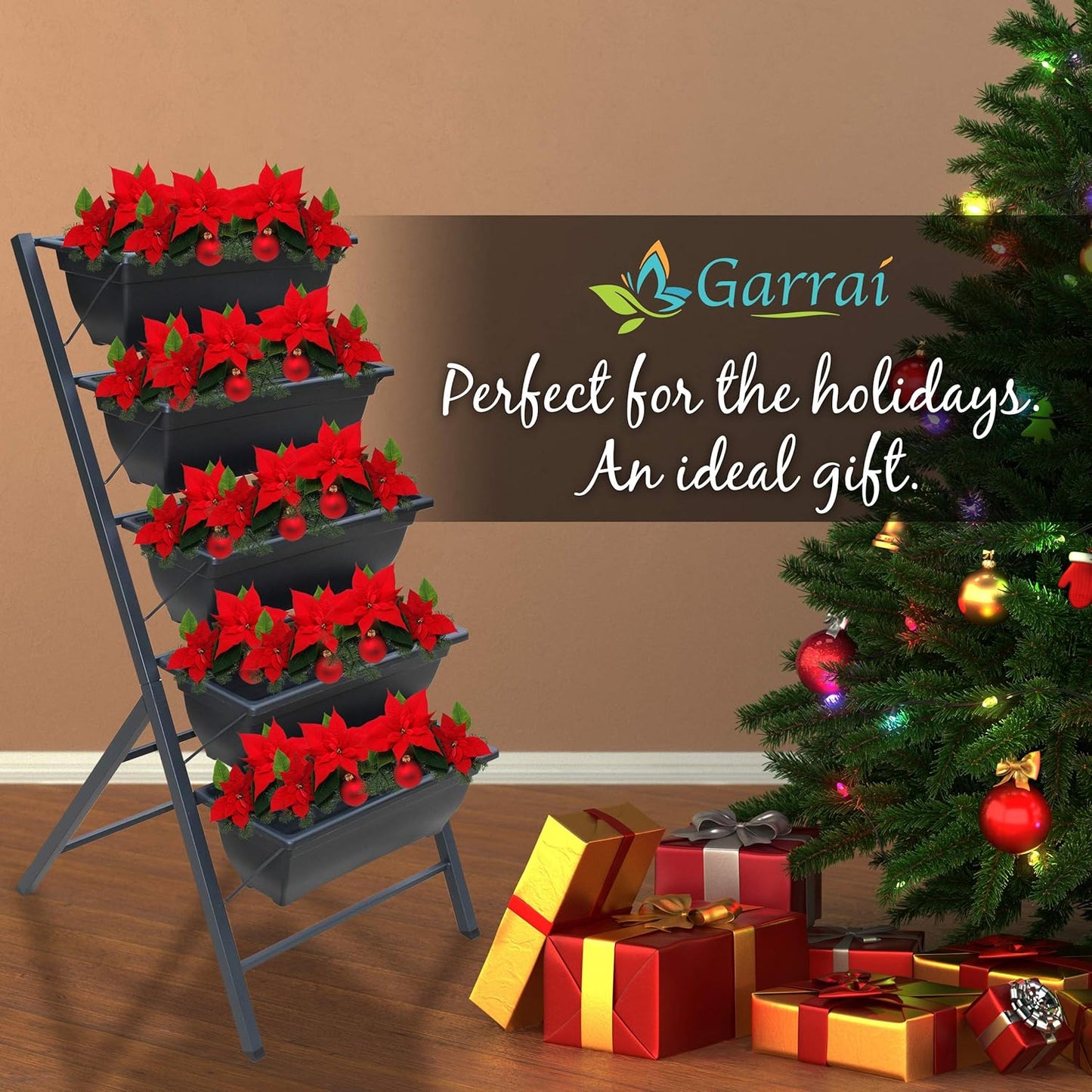 Vertical Garden Planter. Sturdy Metal Five (5) Tiered Raised Planting Box with Removable Containers. Stands 3 3/4 feet high. Indoor or Outdoor Plants, Flowers, Herbs, Vegetables or Seeds.