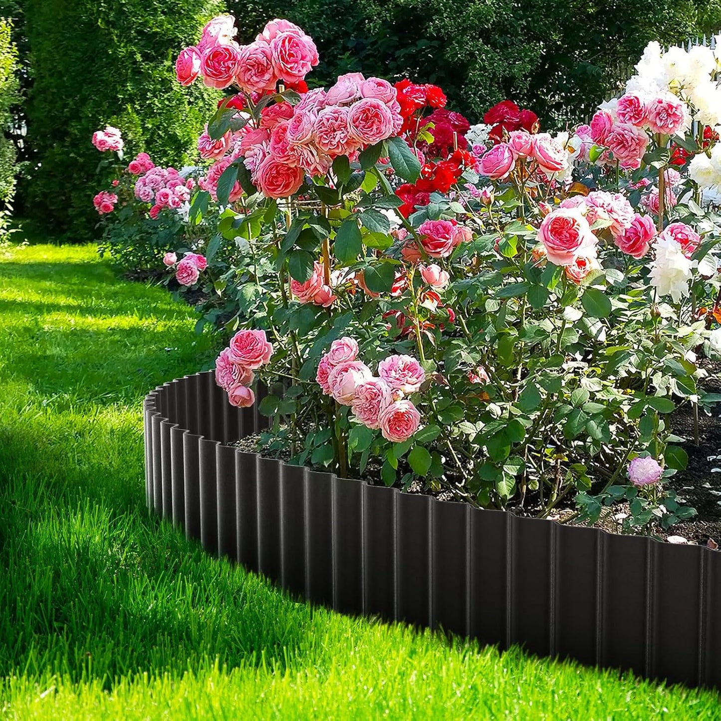 LAVEVE Corrugated Metal Garden Edging 6" x 40Ft, Landscape Edging Border for Lawn, Flower Bed, Garden Fence, Paver Edging (Black)