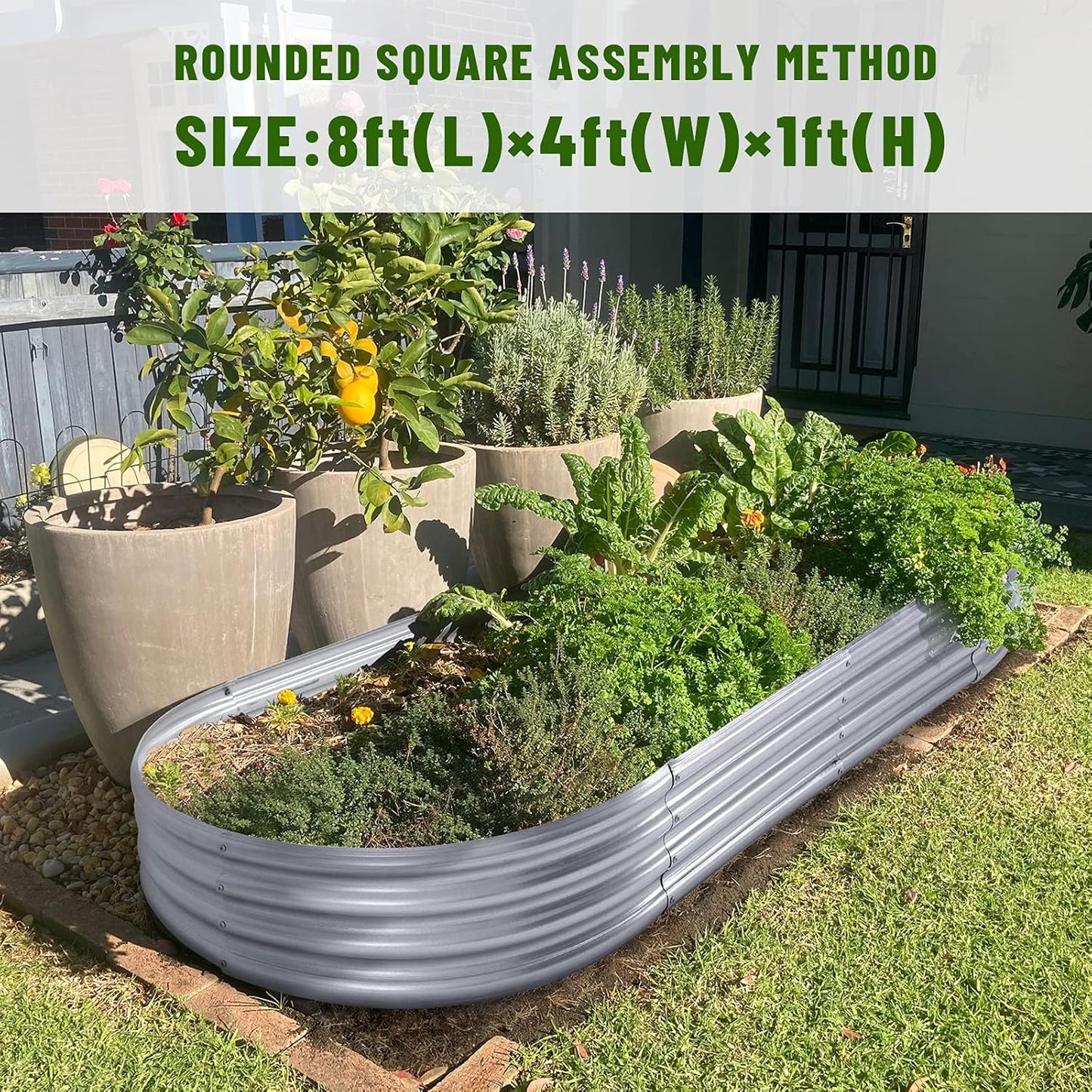 Land Guard 2Pcs Galvanized Steel Raised Garden Bed,8 x 4 x 1 ft Large Metal Raised Planter Beds, Aluminum Raised Garden Bed for Vegetables, 8 x 4 x 1ft(2pcs)
