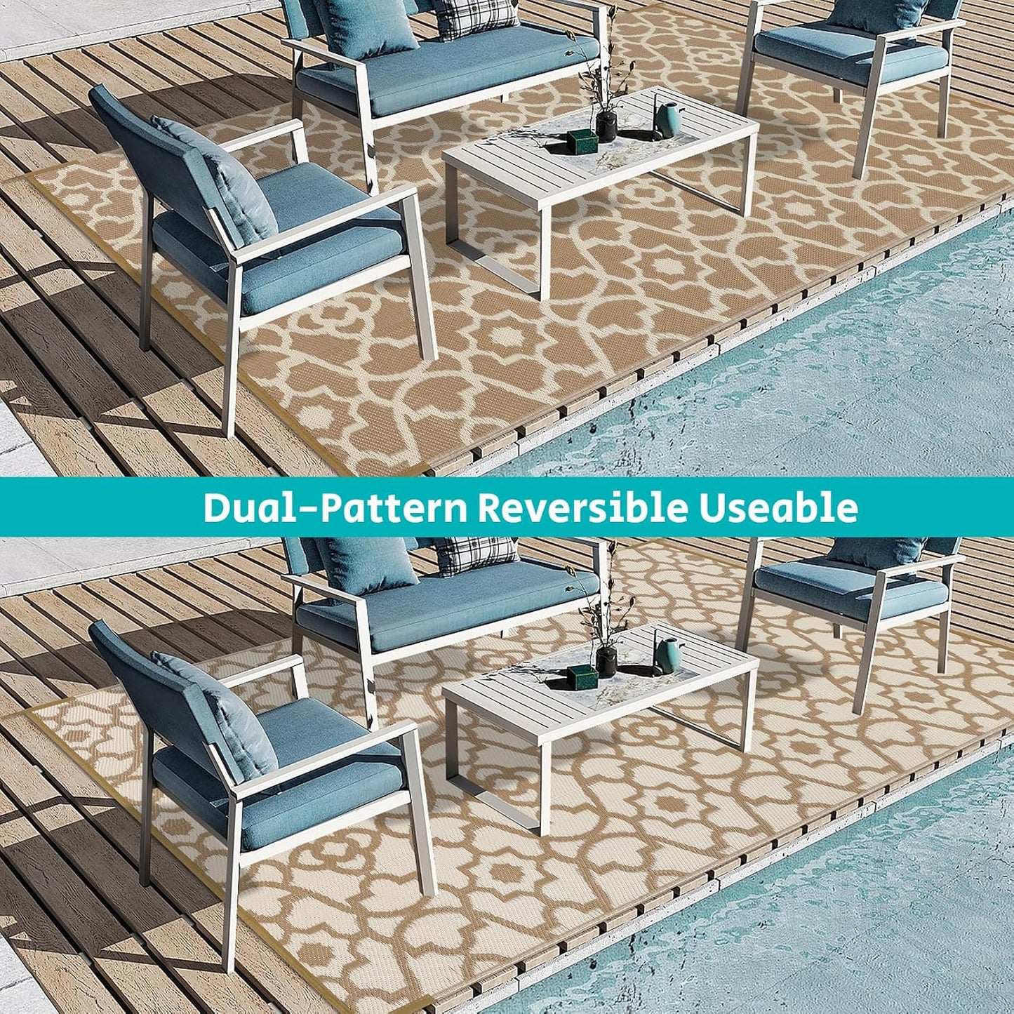 HEBE Outdoor Rug Waterproof 6x9, Plastic Straw Rug Camping Rug, Reversible Outdoor Patio Rugs RV Mat Clearance, Indoor Outside Floor Carpet for Porch,Deck,Camper,Balcony,Backyard