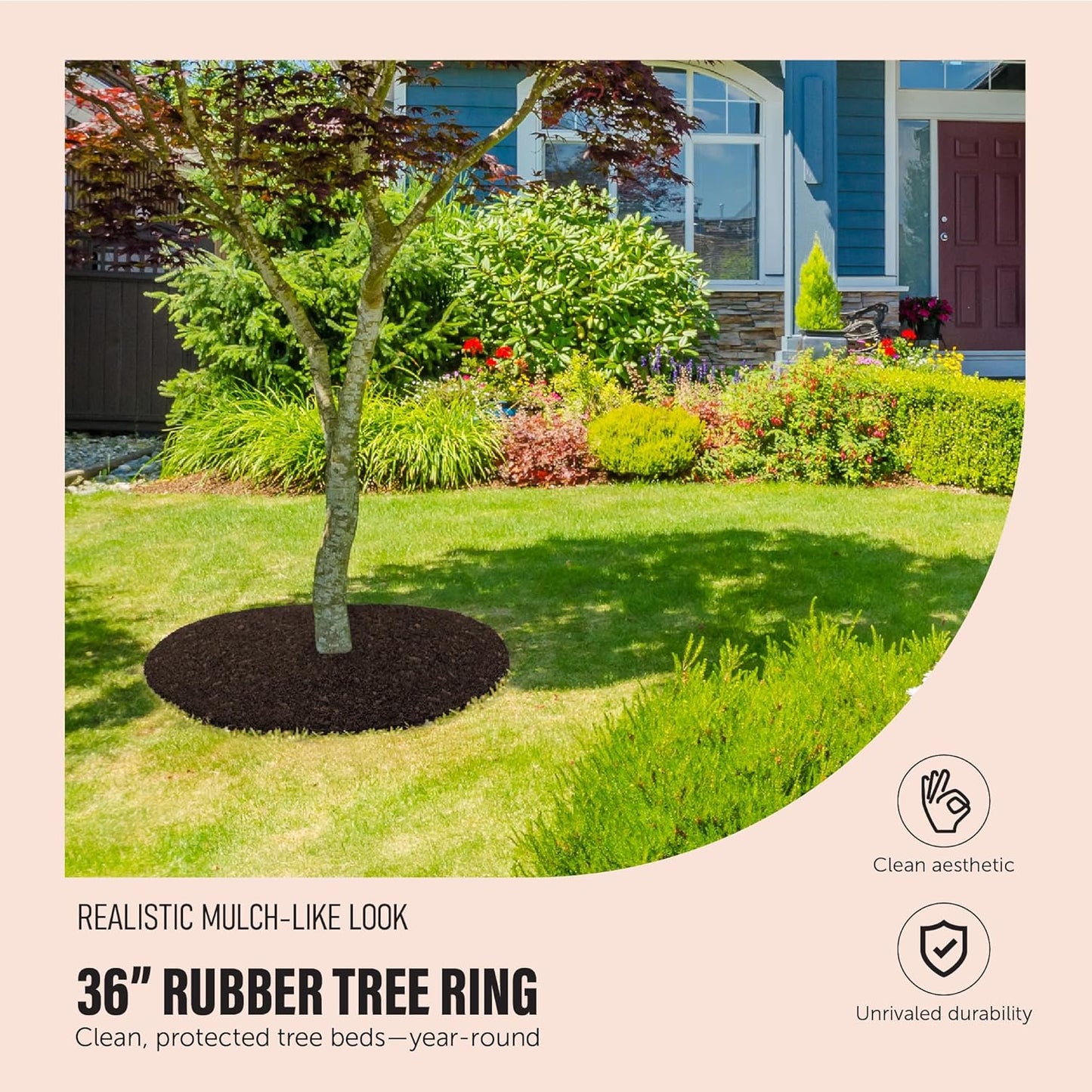 Rubberific 36" Recycled Rubber Mulch Tree Ring Easy Install Looks Like Real Mulch 2 Pack - Brown