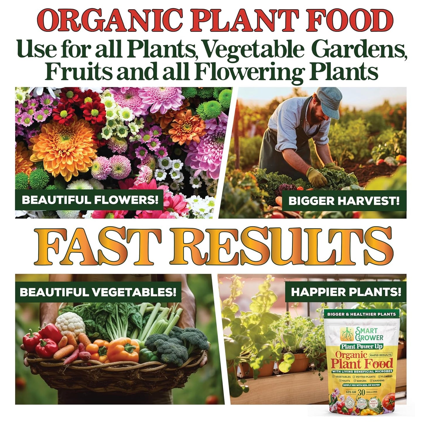 Organic Plant Food with Beneficial Microbes, Fast Acting Vegan Fertilizer for Vegetable Garden, Outdoor & Indoor Plant Fertilizer, Miracle Growth for Plants Concentrated Value 125GR Makes 30 gallons