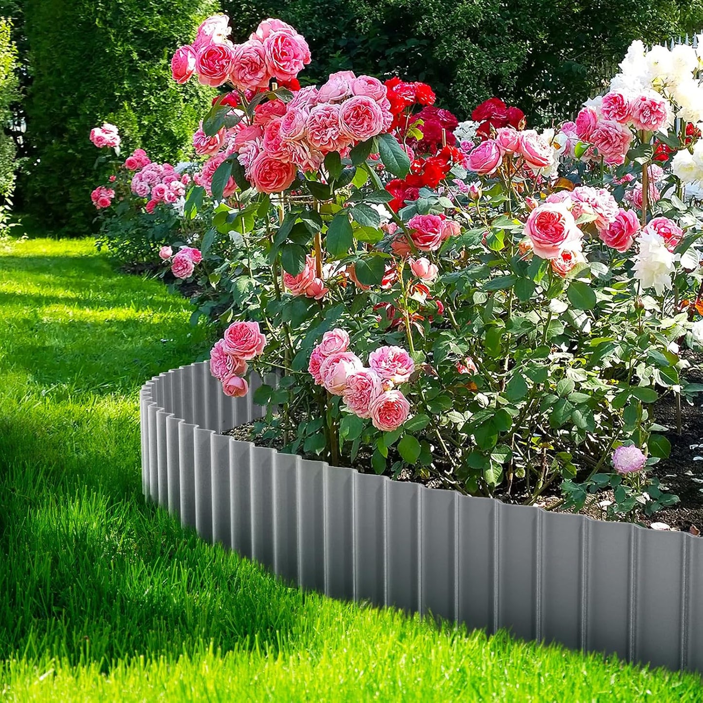 LAVEVE Corrugated Metal Garden Edging 6" x 20Ft, Landscape Edging Border for Lawn, Flower Bed, Garden Fence, Paver Edging (Light Gray)