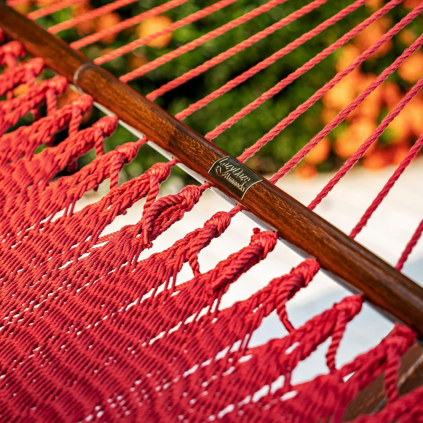 Lazy Daze Hammocks 10.5 FT Double 2 Person Caribbean Rope Hammock, Hand Woven Polyester Hammock with Spreader Bars, for Outside Outdoor Backyard Patio Poolside,450 LBS Capacity,Red