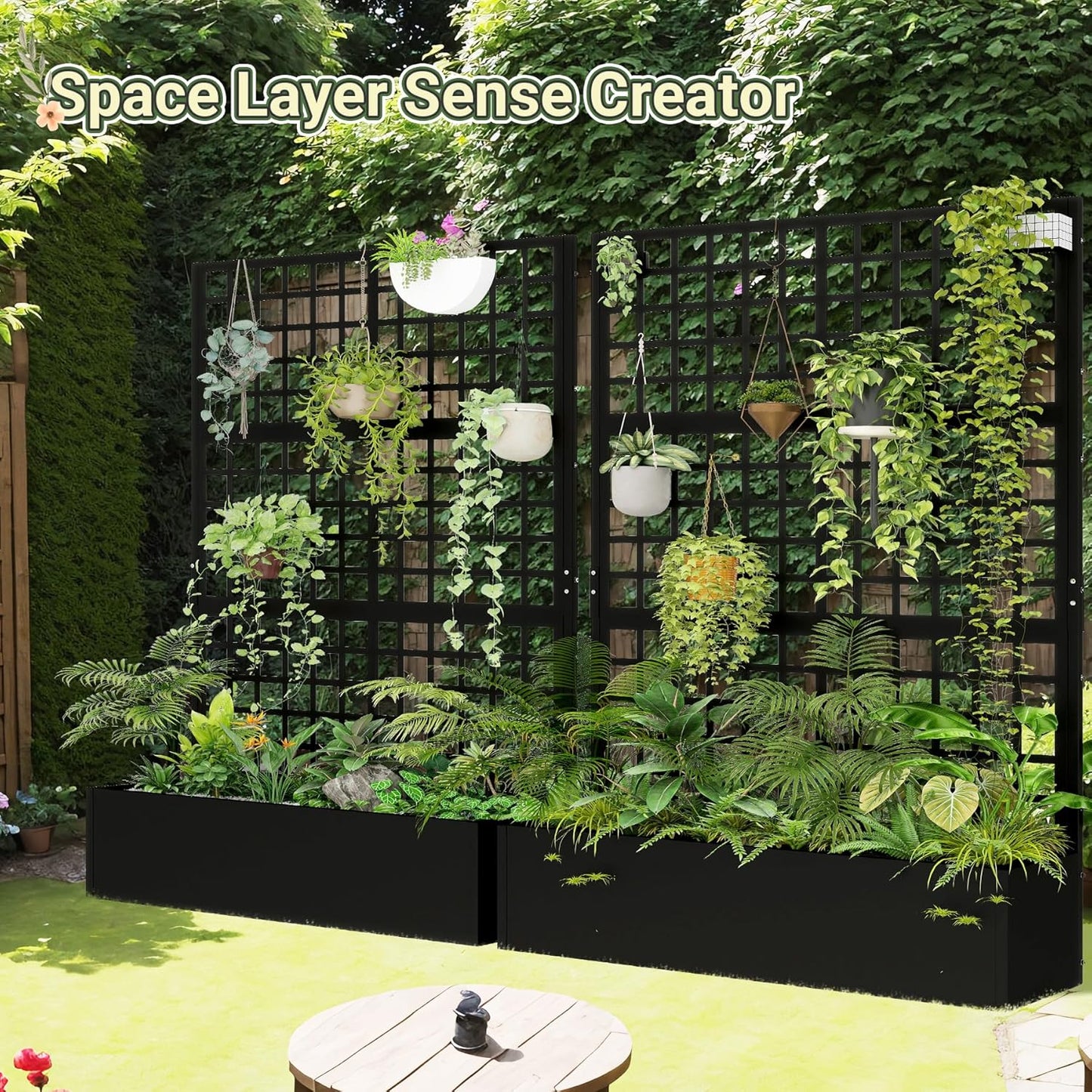 Metal Planter with Trellis 72" x 47’’ x 16", Raised Garden Bed with Trellis, Planter Box with with Privacy Screen for Climbing Plants, Flowers, Vegetables, Fruits