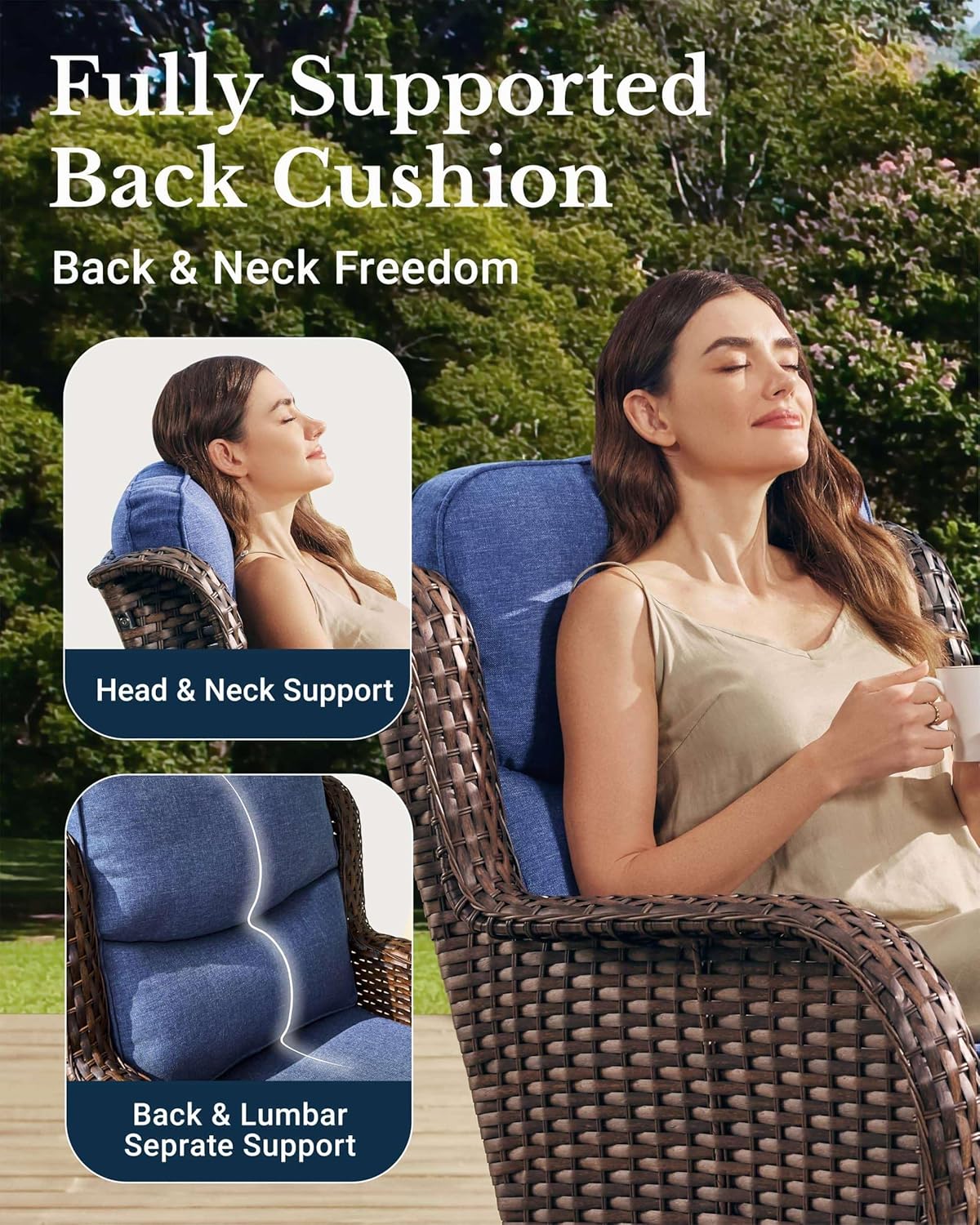 HILLGA Luxury Patio Furniture Set with 6-Inch Thick Cushions, High Back Outdoor Swivel Rocker Chairs, 2-Piece All Weather Conversation Set for Porch Deck Balcony Yard, Blue (V3)