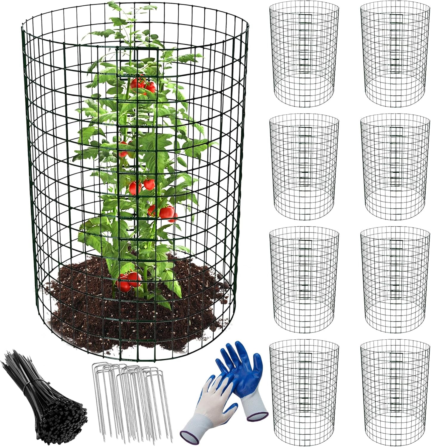 8pcs Plant Protectors from Animals, 16"x 12" Wire Plant Protector, Wire Cages for Plants with Stakes and Cable Ties, Metal Plant Cages for Plants, Vegetables, Flowers