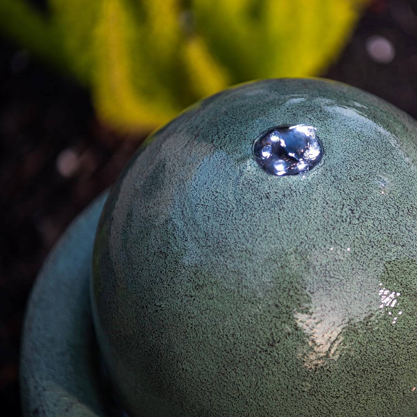 XBrand 25.98" H Round Stone Indoor/Outdoor Modern Stone Textured Sphere Water Fountain w/LED Lights, Ball Fountain Decor, Green