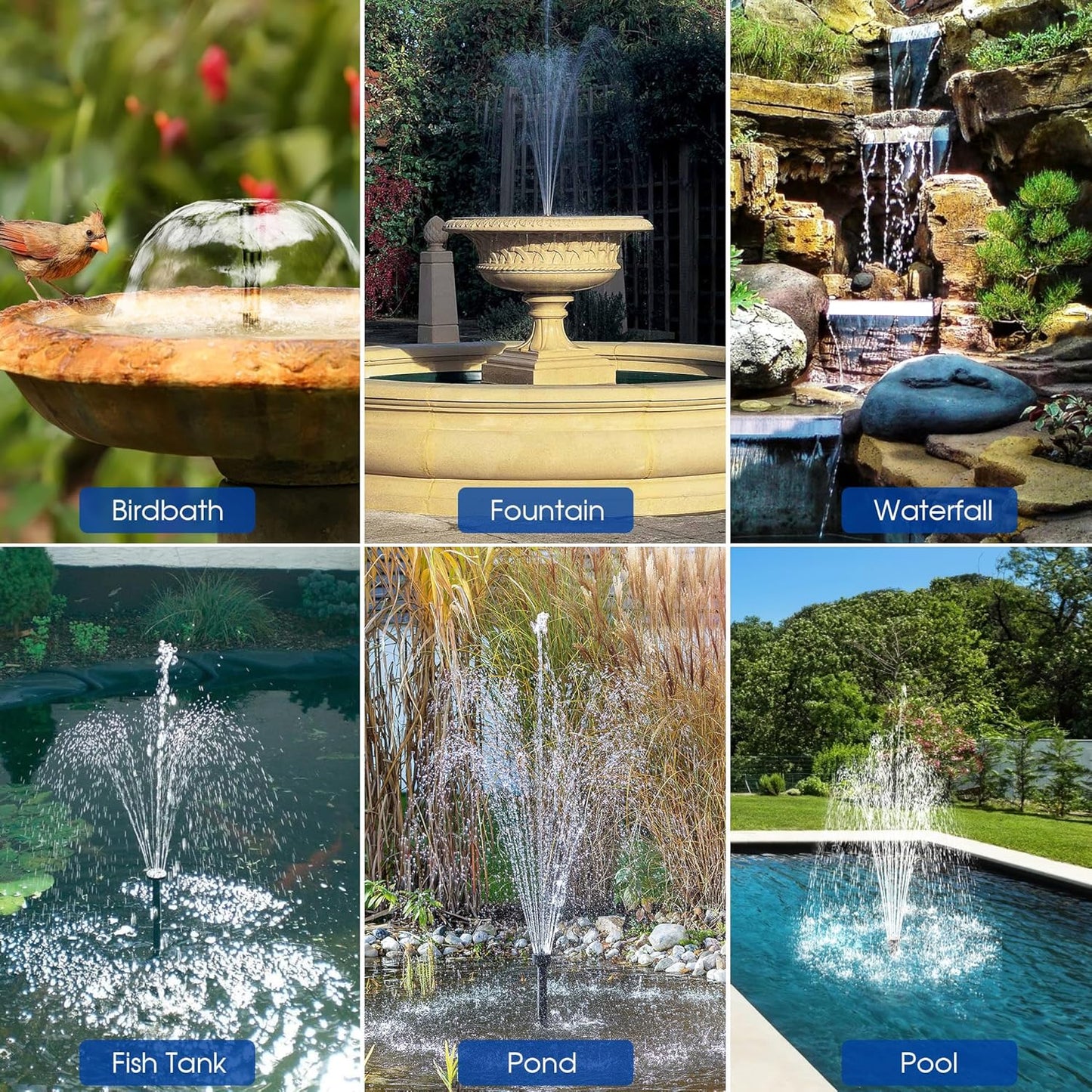 Biling 20W Solar Fountain Pump, Solar Pond Pump equipped filtration and anti-dry Protection, Solar Pond Fountain with PVC Tubing Various Nozzles Accessories for Water Garden & Pond Pumps