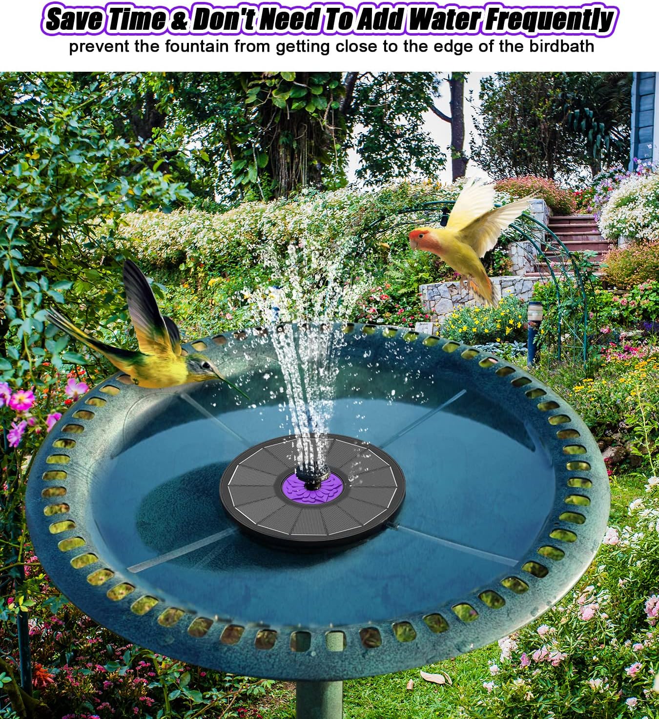 SZMP Solar Fountain 3.5W Bird Bath Fountains with Flower Upgraded Glass Panel, Solar Powered Water Fountain with 7 Nozzle & 4 Fixer, Solar Fountain Pump for Bird Bath, Garden, Pond, Pool (Black)