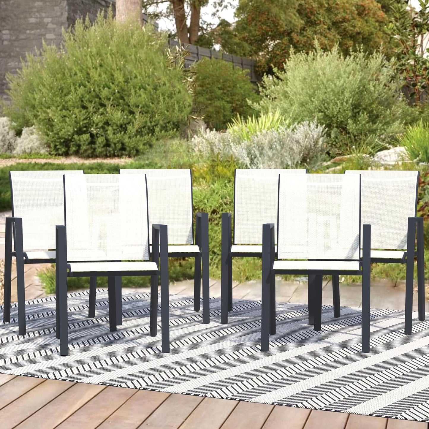 Outdoor Patio Chairs Set of 6, Oyster Beige Stackable Outdoor Chairs, Lightweight Patio Set with High Back, Metal Dining Chair for Lawn, Garden, Yard and Deck