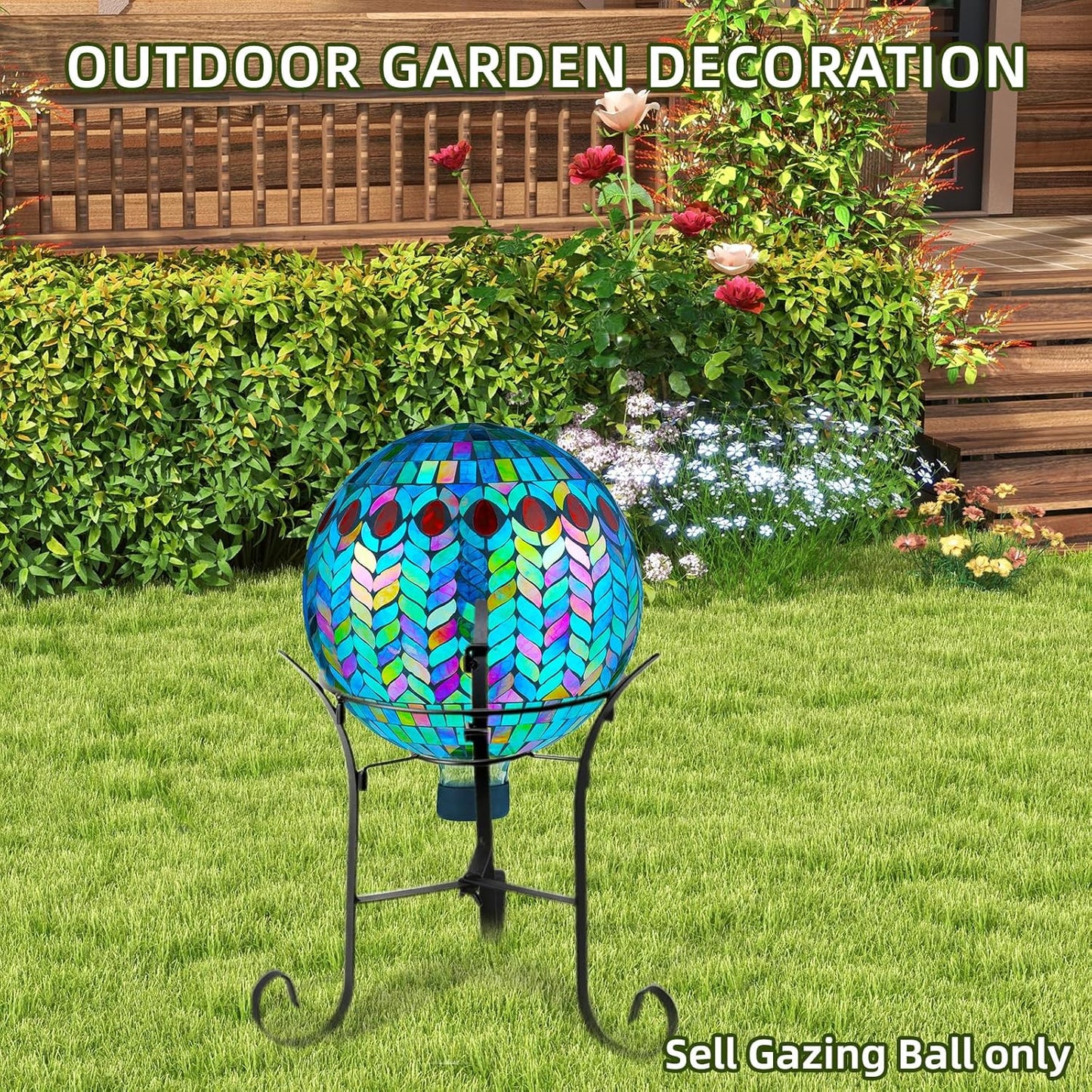 VOREEN Mosaic Glass Gazing Ball Outdoor Gazing Globe, Handmade Reflective Ball Yard Decoration for Homes, Patio, Lawn and Gardens, Gift for Mom Wife Friend, 10-Inch, Blue