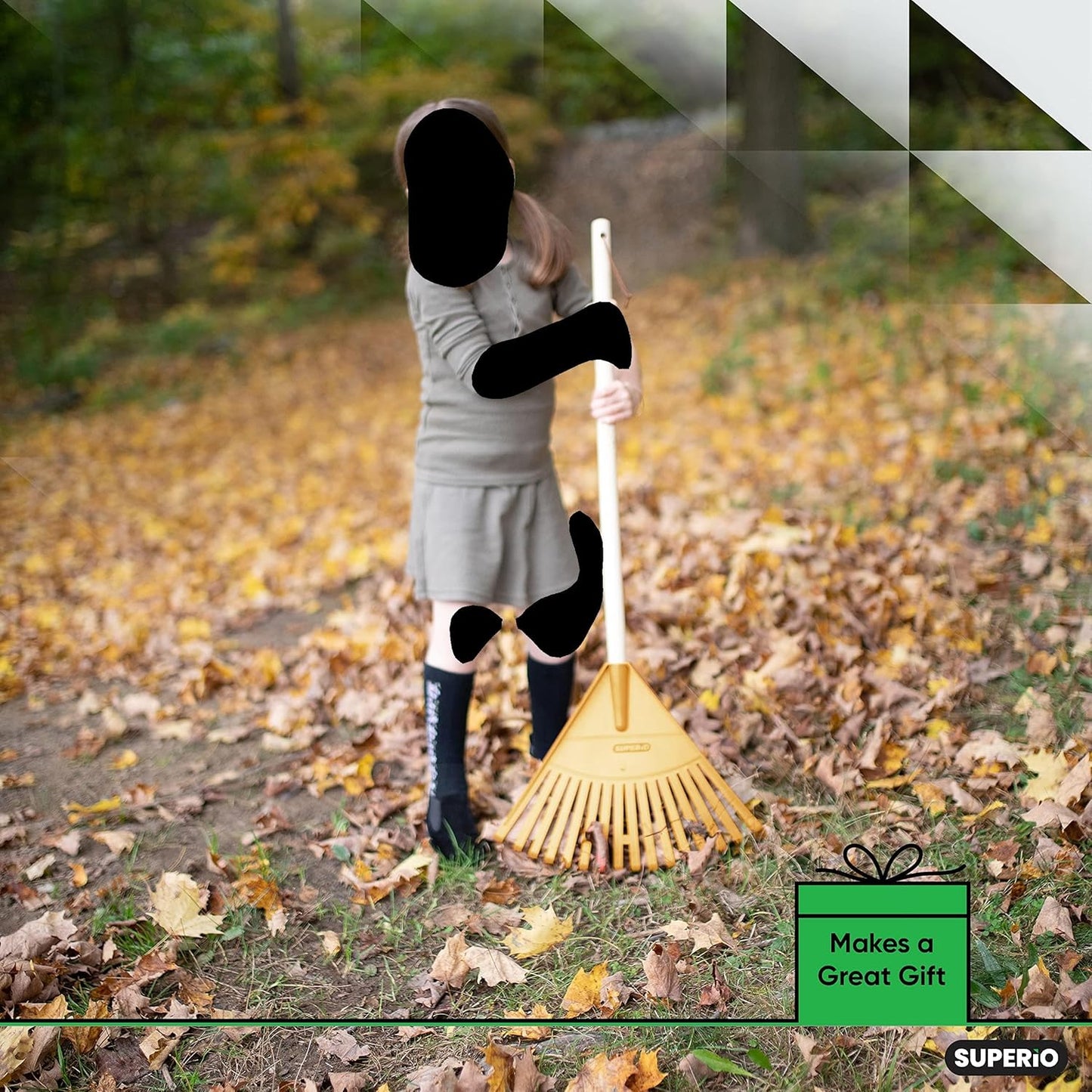 Superio Kids Rake with Hardwood Handle, Durable Plastic Head to Sweep Leaves in Lawn and Tidying Up The Garden, 34" (Kid Size, Yellow, 1-Pack)