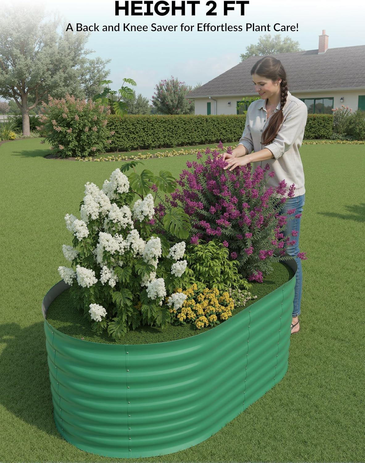 2 Pcs Raised Garden Beds Outdoor 4x2x2 ft - Galvanized Steel Planter Box for Vegetables, Flowers, Rust-Resistant Garden Box, Easy Assembly Raised Beds, Durable Planters for Outdoor Plants, Green