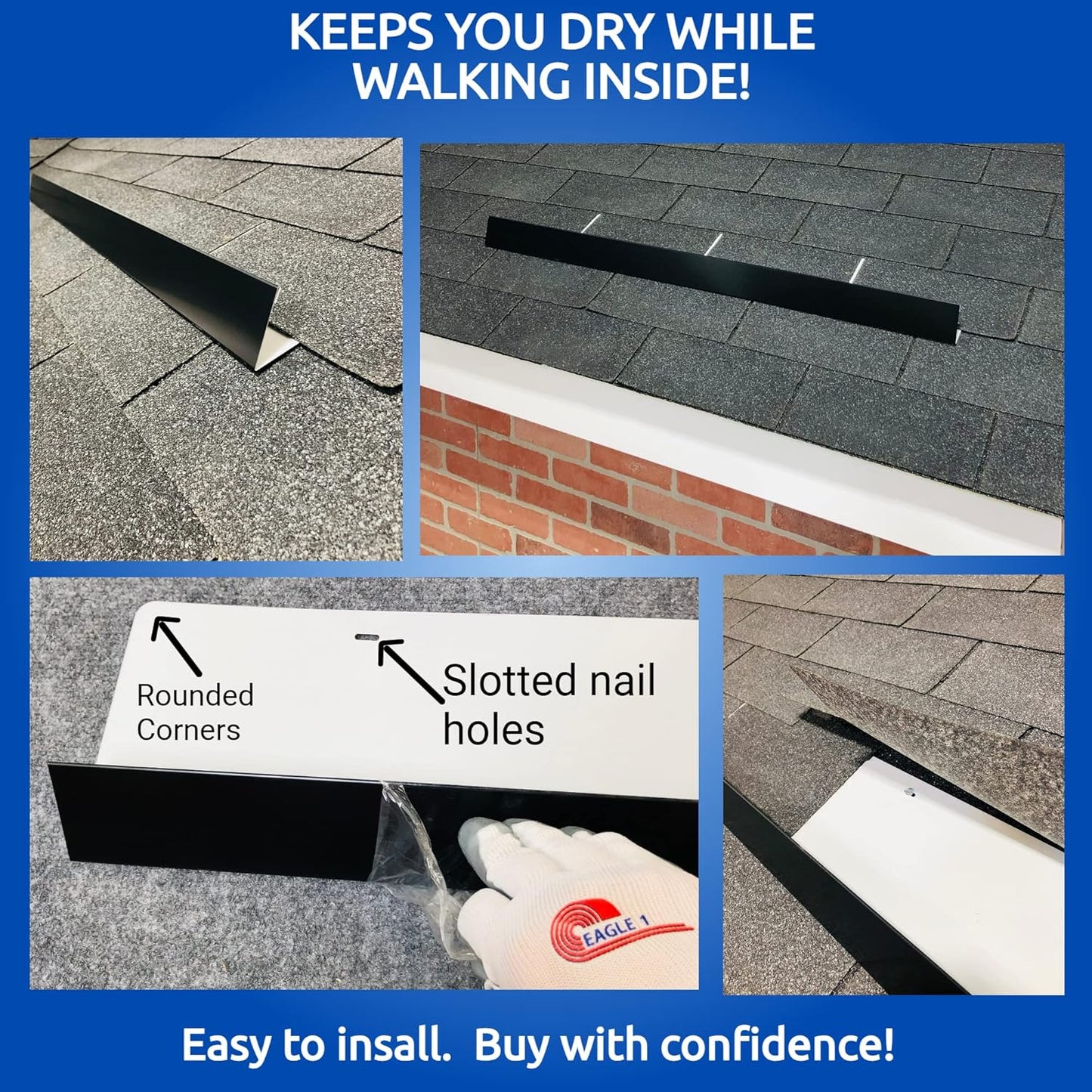 Eagle 1-26 Gauge 5 Foot Rain Diverter - Nails and Instructions Included (Mill Finish Aluminum, Copper, Galvanized, Stainless Steel & More) (1, Aluminum Diamond Plate - White)