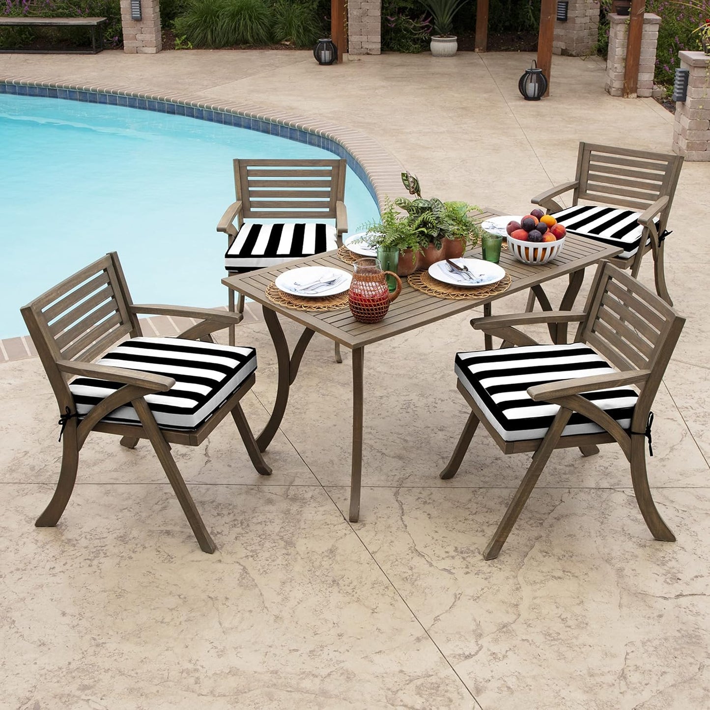 Arden Selections Outdoor Wicker Chair Cushion, 20 x 18, Rain-Proof, Fade Resistant 21 x 21, Black Cabana Stripe (Pack of 4)