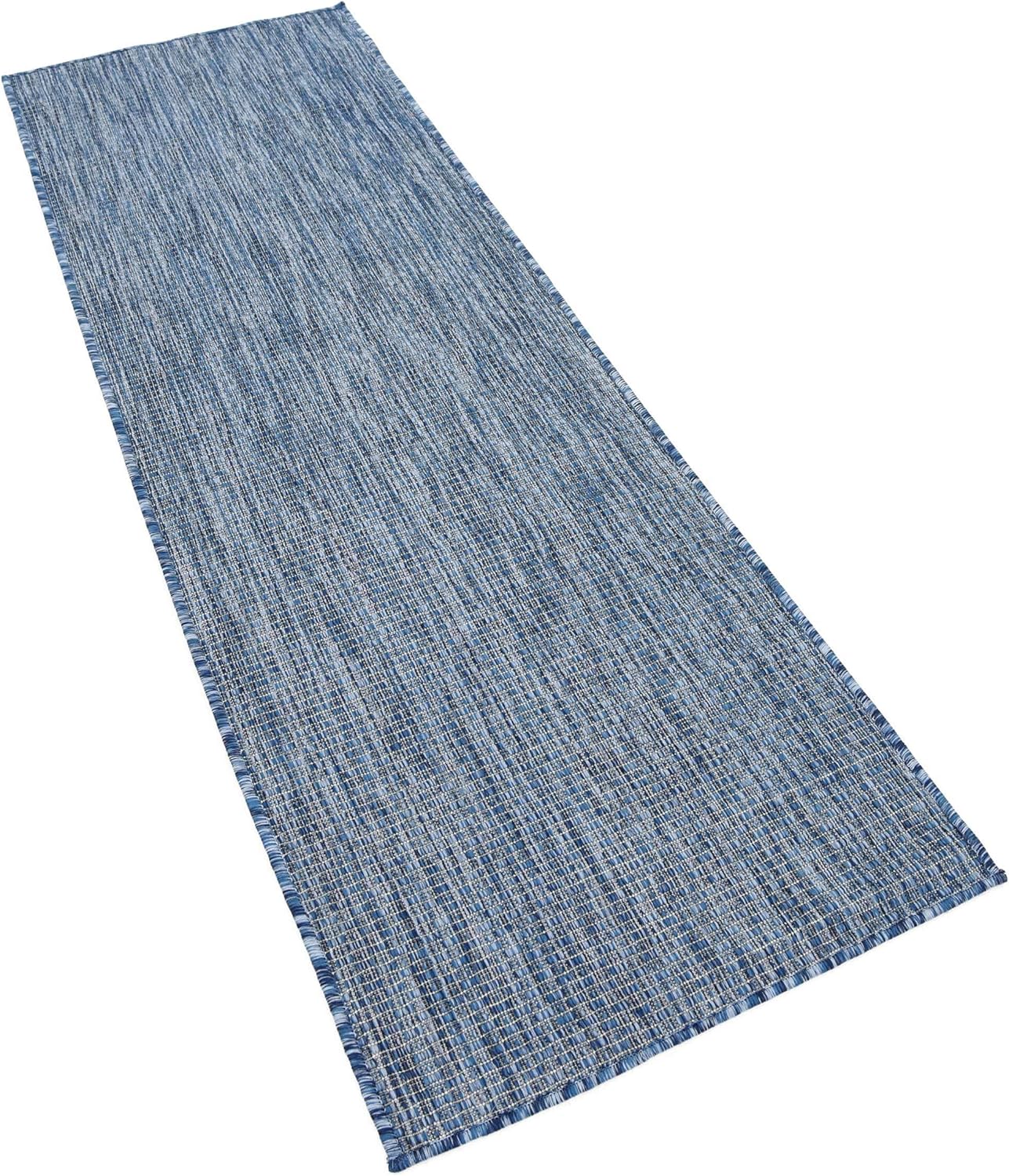 Unique Loom Collection Casual Transitional Solid Heathered Indoor/Outdoor Flatweave Area Rug (2' x 6' 1" Runner, Blue/Navy Blue)