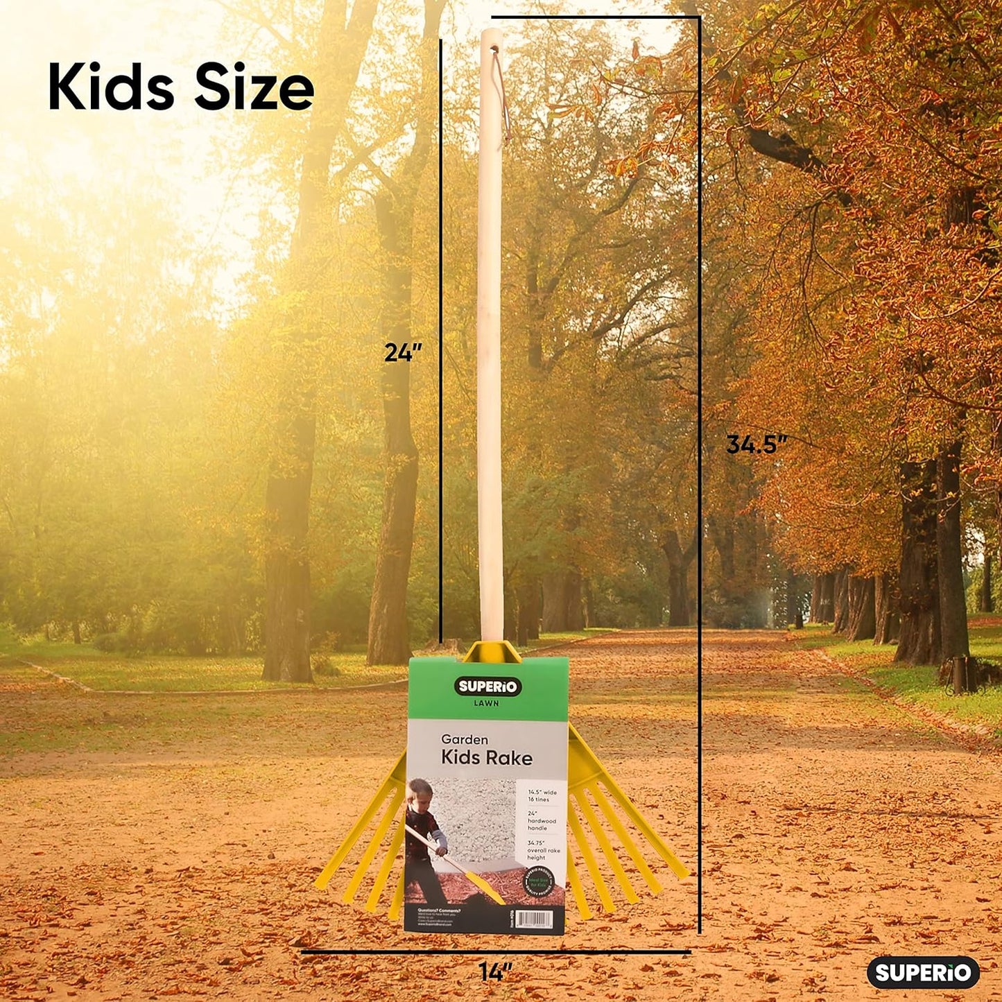 Pack of 12 Kids Rake with Hardwood Handle, Durable Plastic Head to Sweep Leaves in Lawn and Tidying Up The Garden, 34" (Yellow)