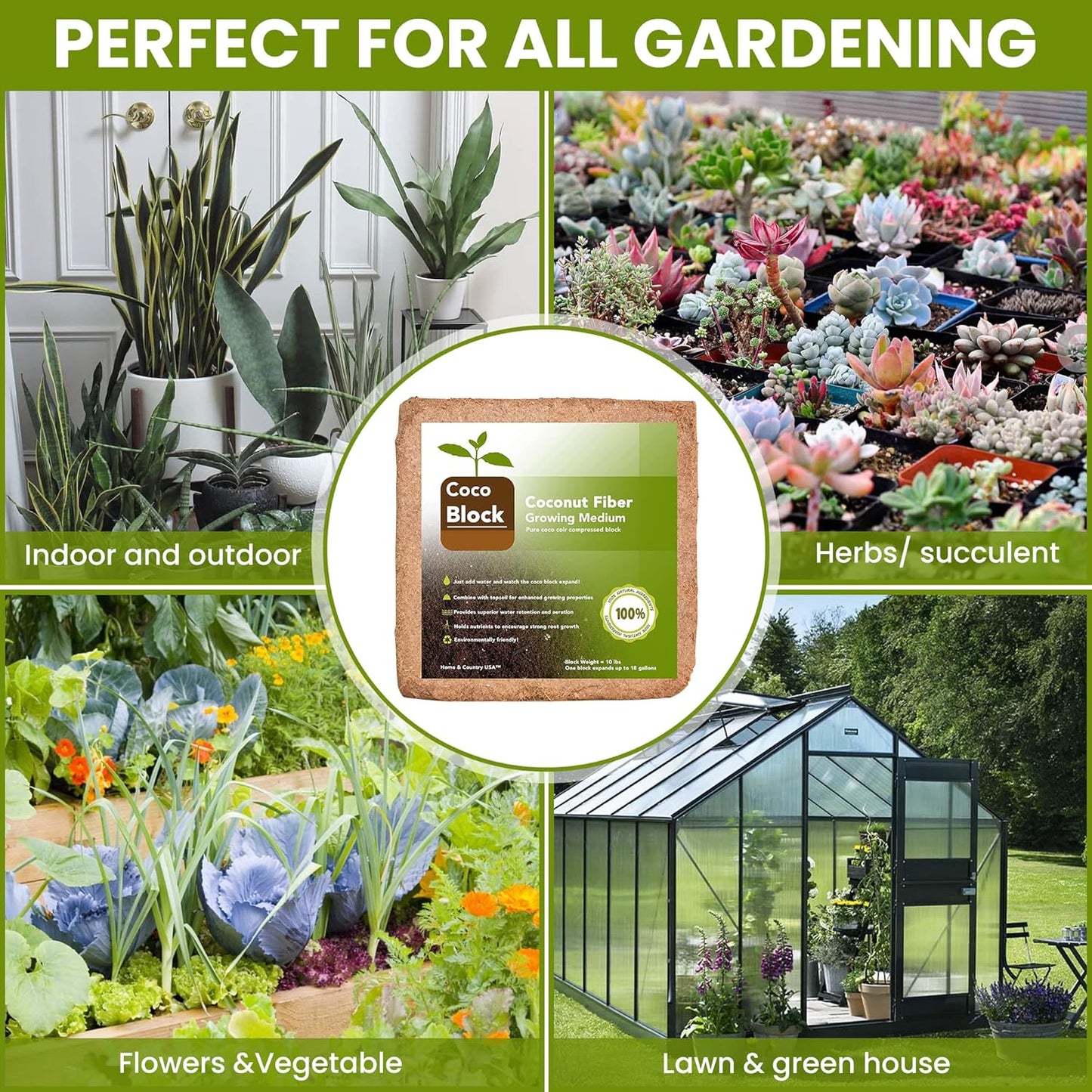 Home and Country Triple Washed Compressed Coco Coir Brick (40 LBS) - Coco Fiber is an Ideal Compost Starter for Your Home Garden. Coco Coir Bricks Provide Organic Alternative to Peat Moss for Plants.