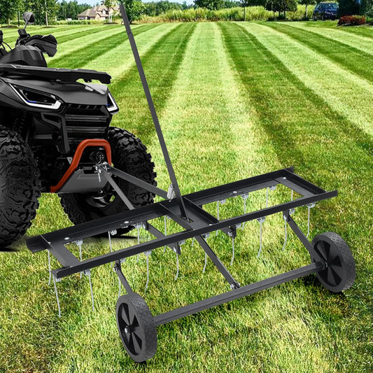 Lawn Dethatcher, 40-Inch Tow Behind Aerator with 20 Spring Steel Tines, Pull Dethatcher for Outdoor Yard Care, Lawn Sweeper to Remove Thatch, Leaves and Pine Needles, Black