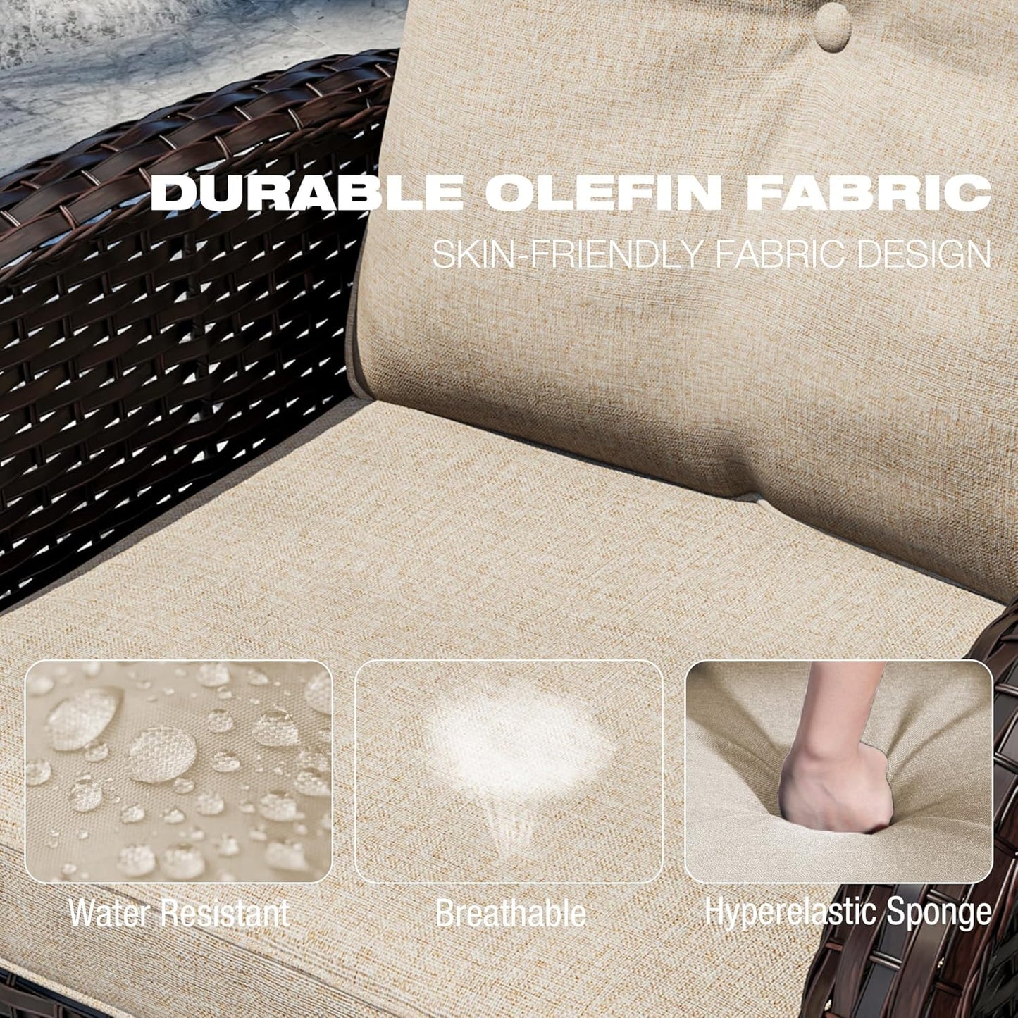 Joyside 9 Piece Patio Furniture Set, Outdoor Wicker Conversation Sets with Swivel Rocker Chairs and Sofa, Thick Cushion, Rattan Patio Sectional for Porch, Deck Use (Brown/Beige, 9 PCS)