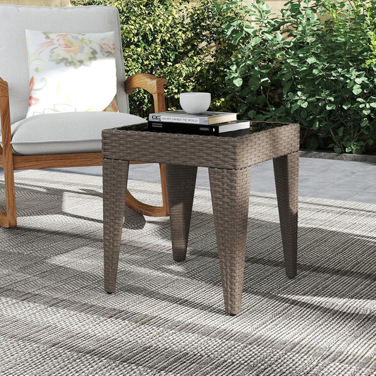 Outdoor Small Patio Table - PE Rattan Coffee Table, Wicker Side Table for Patio, Balcony & Porch, Durable & Iron Frame (1, Rattan Sesame)