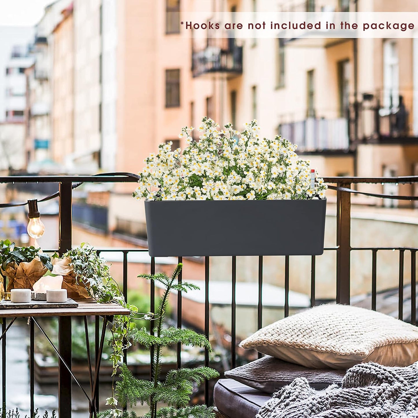 GardenBasix Elongated Self Watering Planter Pots Window Box 5.5 x 16 inch Indoor Home Garden Modern Decorative Planter Pot for All House Plants Flowers Herbs (Dark Grey,1-Pack)