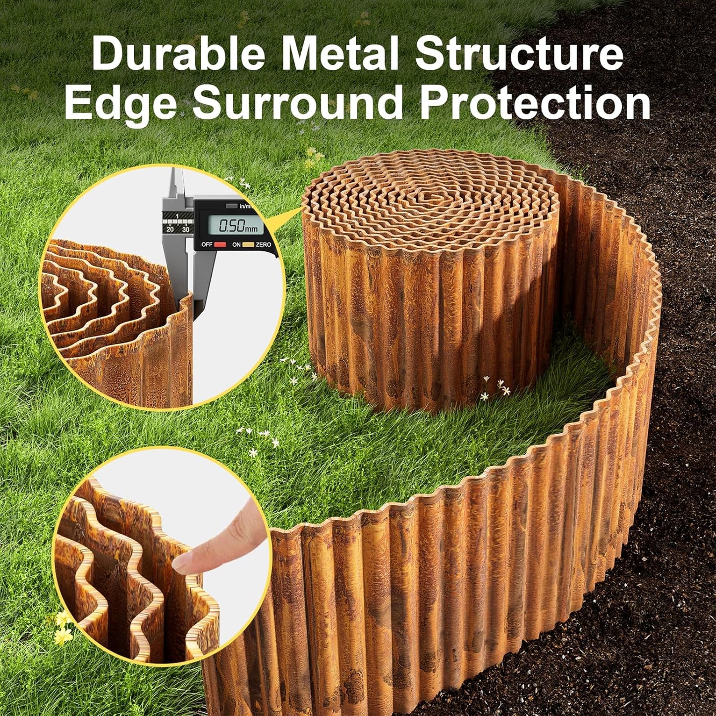 Land Guard Corrugated Garden Edging Border, 12" × 100' Landscape Paver Edging, Tall Landscape Edging, Fence for Garden, Flower Bed, Lawn and Landscape Edging (Rusty)