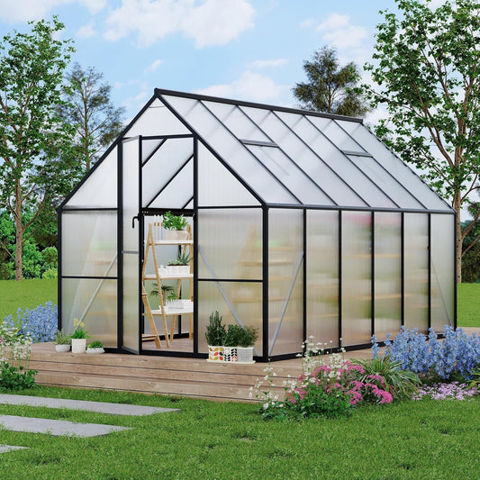 Greenhouse 6x9 FT Aluminum-Framed Heavy Duty Polycarbonate with Quick Setup Structure and Roof Vent Large Enhanced Outdoors Green House Kit