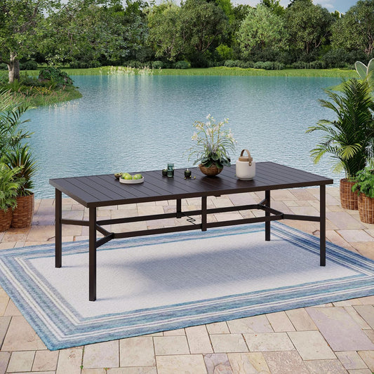Outdoor Patio Dining Table for 8, 83" x 39" Rectangular Metal Patio Dining Table with 1.7" Umbrella Hole for Garden, Backyard and Porch