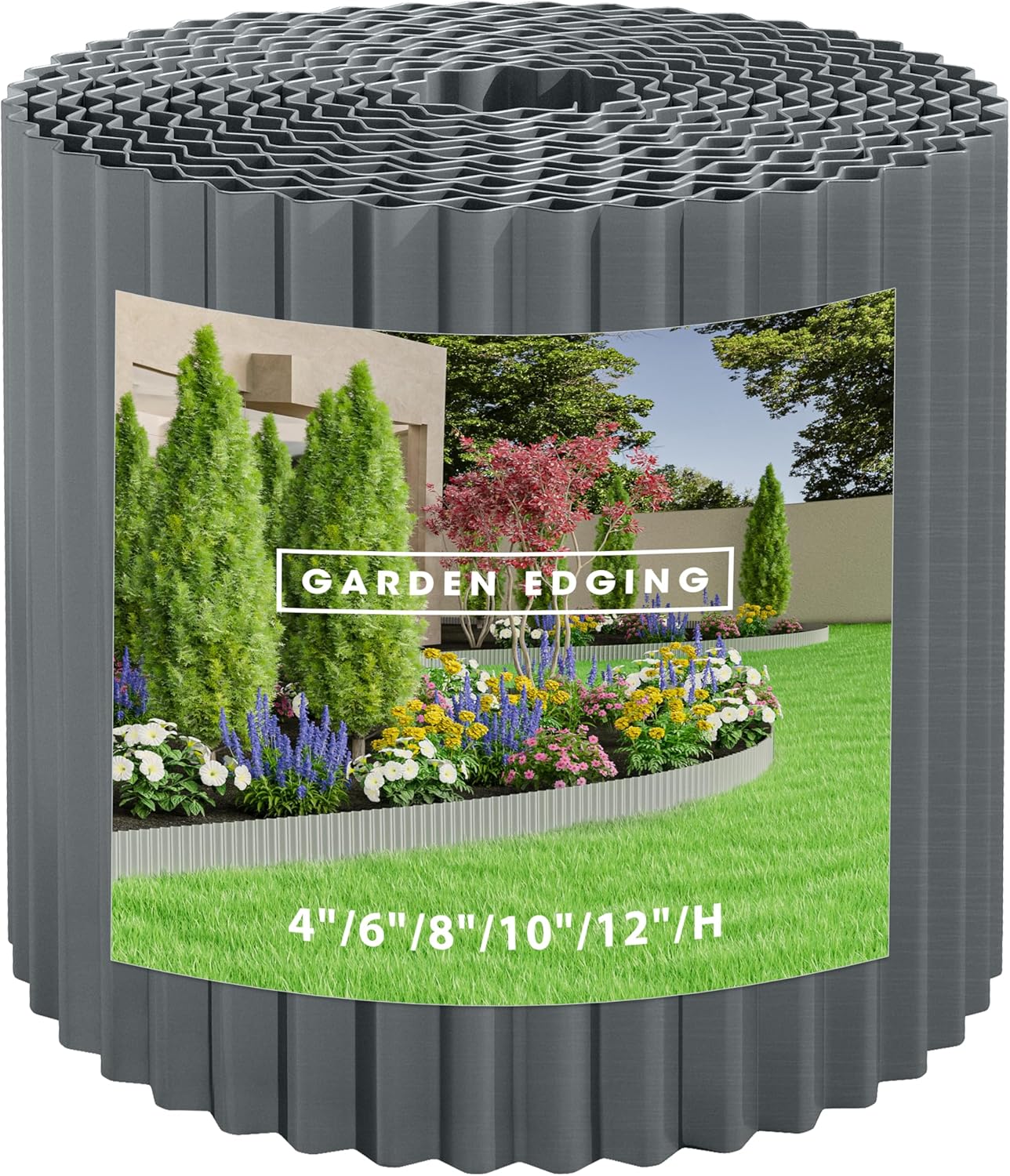 Metal Garden Edging Border, Corrugated Steel Landscaping, DIY for Lawn (Black, 6 Inch x 10FT)