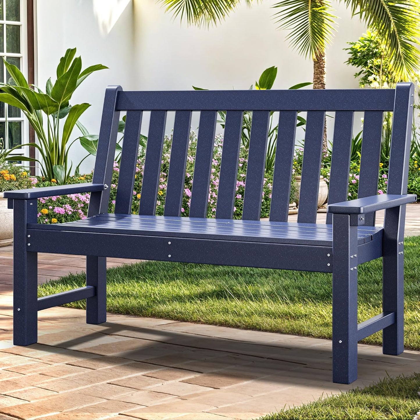 YITAHOME Garden Bench, All Weather Outdoor Bench for 2-3 Persons, Fade/Rot Resistance Patio Benches for Park, Porch, Patio & Backyard (Navy)