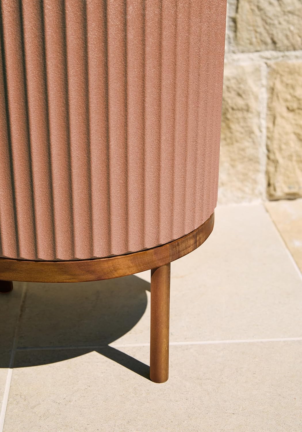 Veradek Demi Series Round Planter w/Stand for Porch/Patio | Durable Plastic-Stone Composite & Wooden Stand | Modern Décor for Tall Plants, Flowers