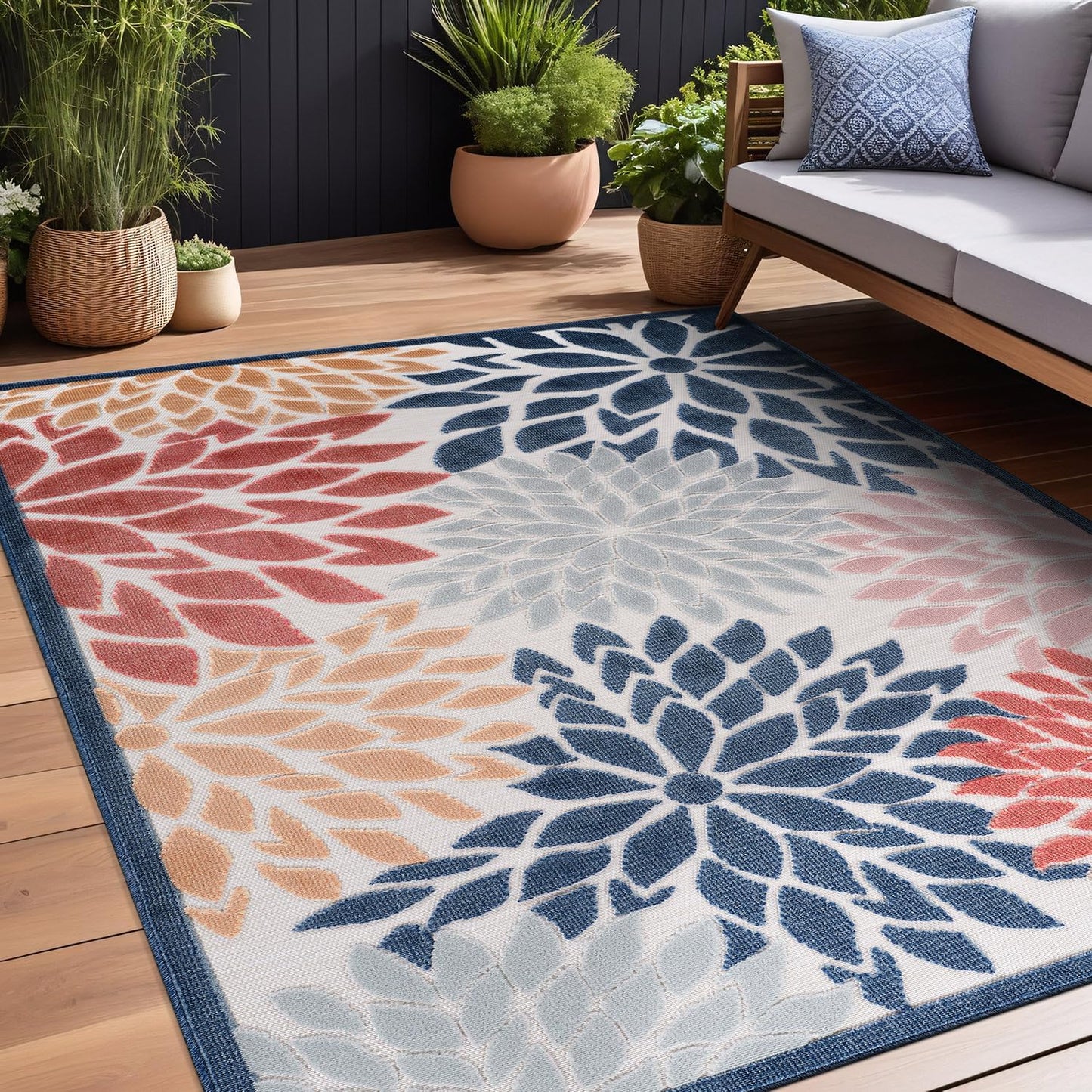 Beverly Rug Outdoor Rug 9x12 Large Modern Floral Tropical Area Rugs for Indoor and Outdoor Patio Easy to Clean Non Shedding Living Room Porch Garden Washable Outside Carpet (9 x 12 Multicolor)