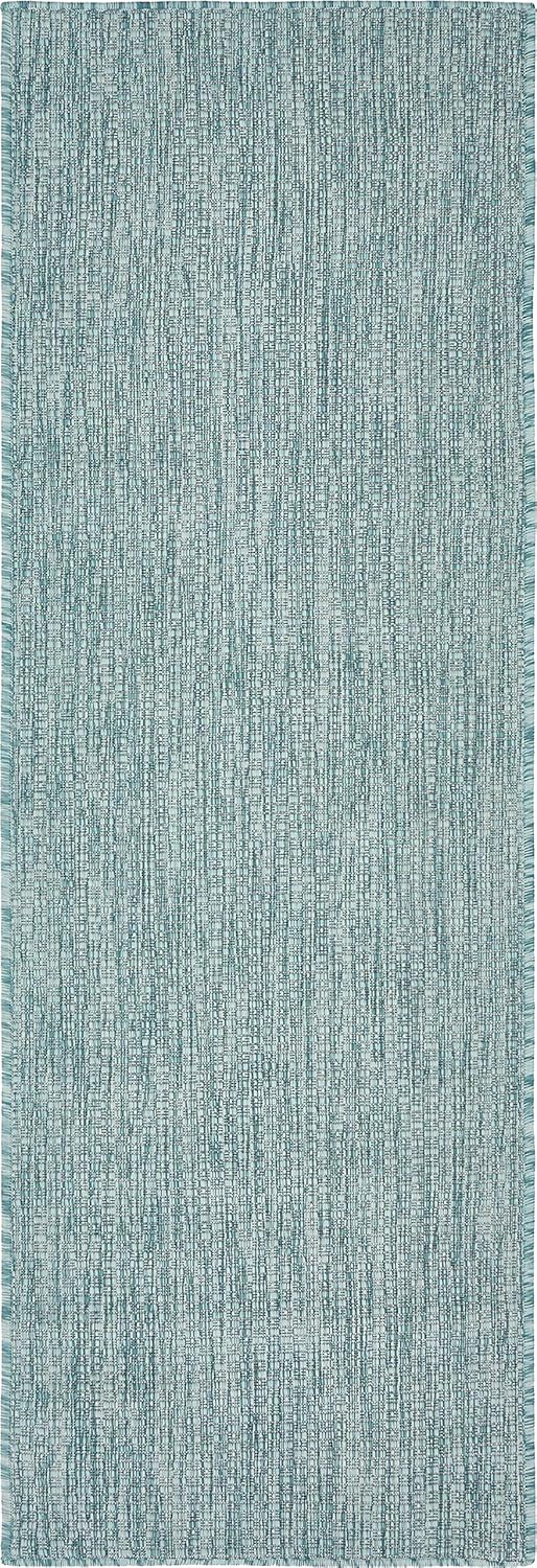 Unique Loom Collection Casual Transitional Solid Heathered Indoor/Outdoor Flatweave Area Rug (2' x 6' 1" Runner, Aquamarine/Ivory)