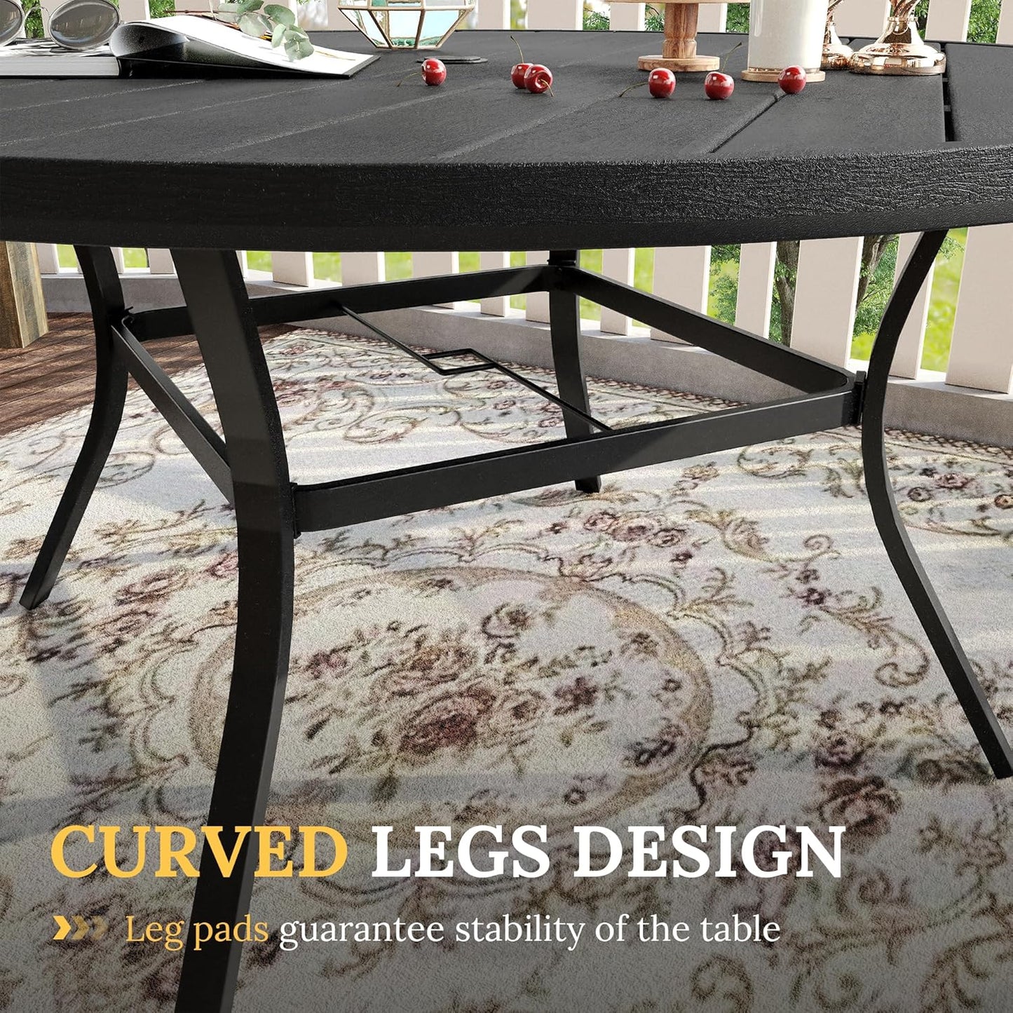 VICLLAX Patio Dining Set for 8, 9 Pieces Outdoor Furniture Set Includes 56.3" Round Patio Table and 8 Patio Stackable Chairs, Outdoor Table and Chairs for Outsides, Black Tabletop and Brown Fabric