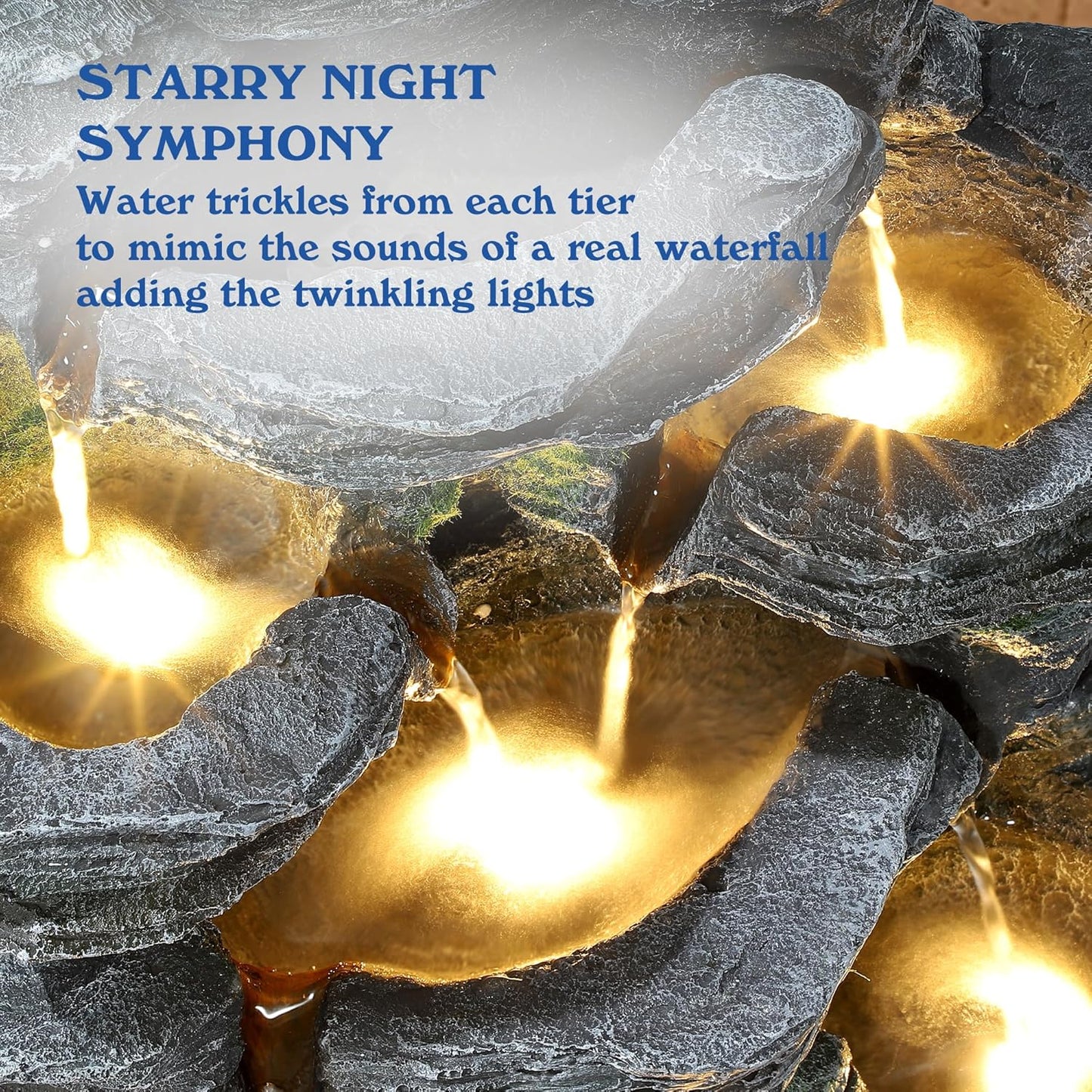 Cascading Rock Water Fountain Outdoor - Waterfalls Fountains with LED Lights, Outdoor/Indoor Resin Fountain for Patio, Garden, Backyard, Deck, Porch, Home Art Docor (24" H)