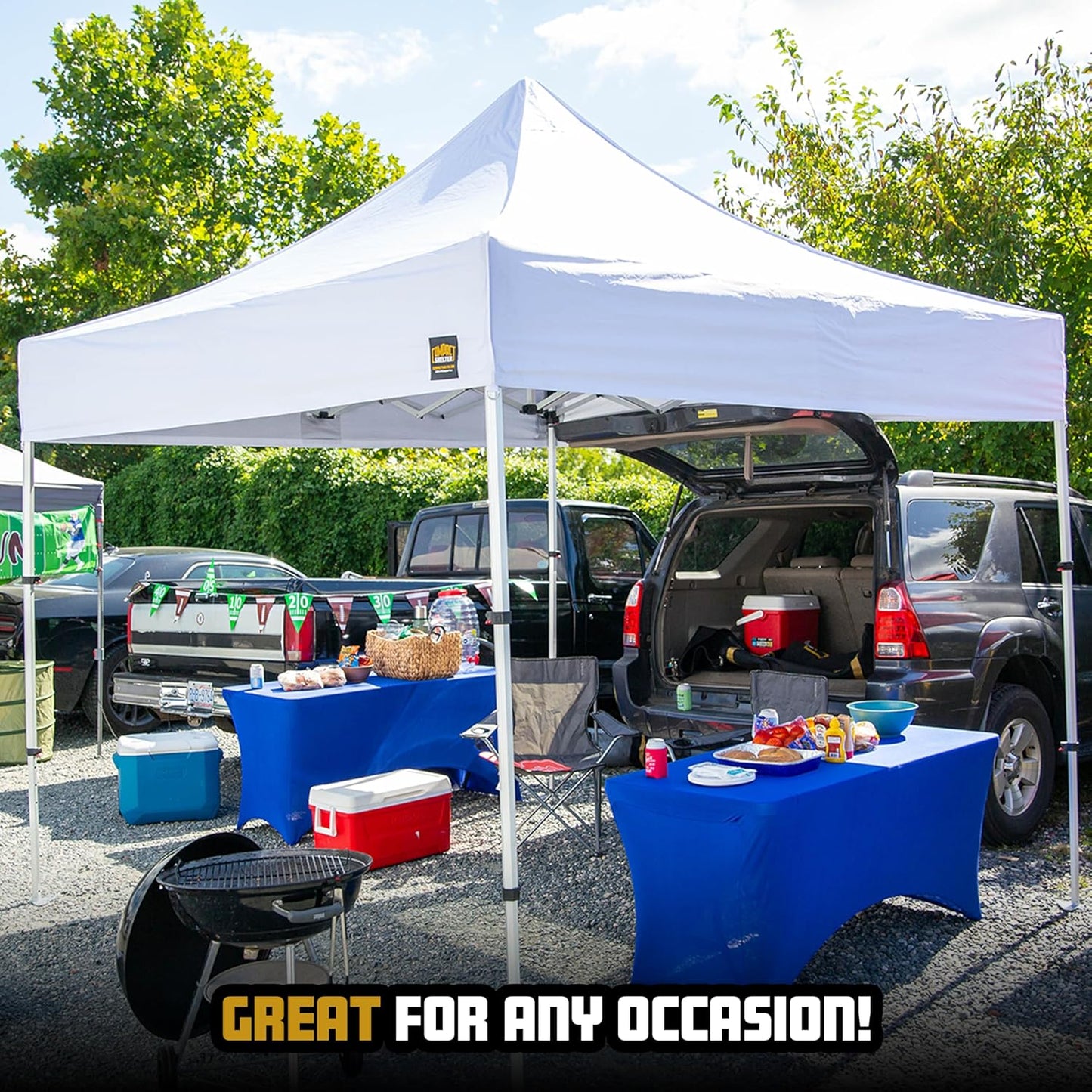 8x8 Heavy Duty Pop Up Canopy - EZ Setup, Commercial Grade Aluminum Frame, 42” Folded Frame Height, UPF 50+, Adjustable Portable Tent for Beach, Events, Camping, Roller Bag (Black)