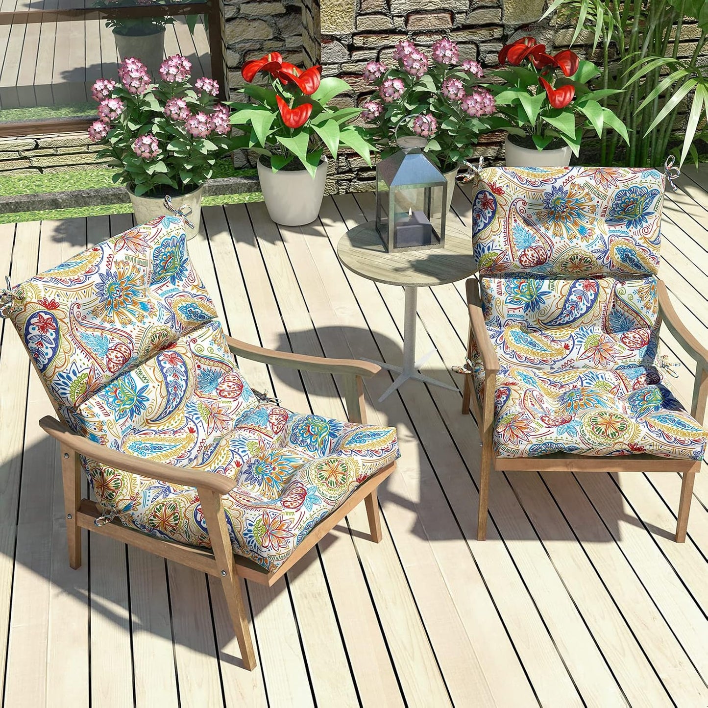 LVTXIII 2 Pack Outdoor/Indoor High Back Chair Cushions, Deep Seat Patio Seat and Back Cushion Set, Stuffed High Rebound Foam Rocking Chair Cushions, 44”x22”x4”, Paisley Chili