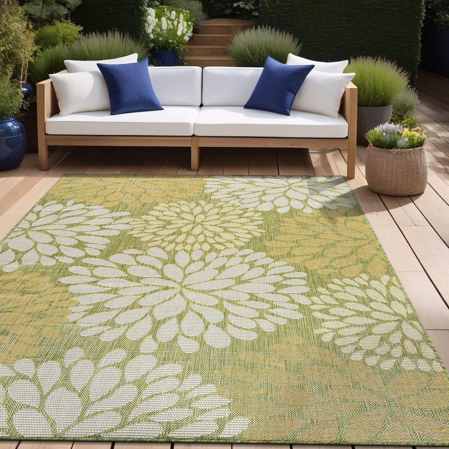 Beverly Rug Outdoor Rug 10x14 Modern Exotic Tropical Leaf Area Rugs for Indoor and Outdoor Patio Deck Porch Garden Water Resistant Washable Outside Carpet (10 x 14 Green)