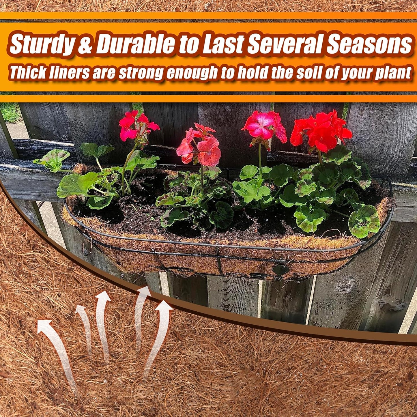 Coco Liners for Planters 24 Inch, 4 Pack Trough Window Box Liners, Coconut Fiber Liners for Planters Flower Baskets Garden Outdoor Plants