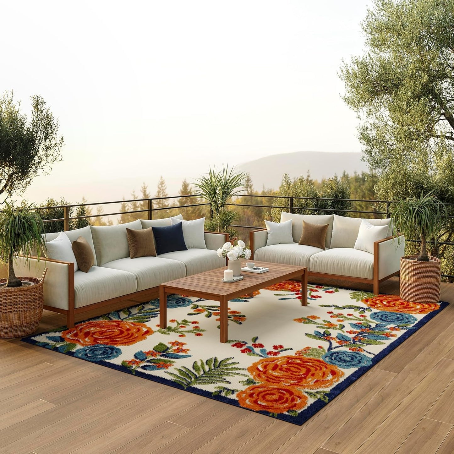 Nourison Home Aloha Indoor/Outdoor Modern Multicolor 7' x 10' Area Rug, Easy Cleaning, Non Shedding, Bed Room, Living Room, Dining Room, Kitchen (7x10)