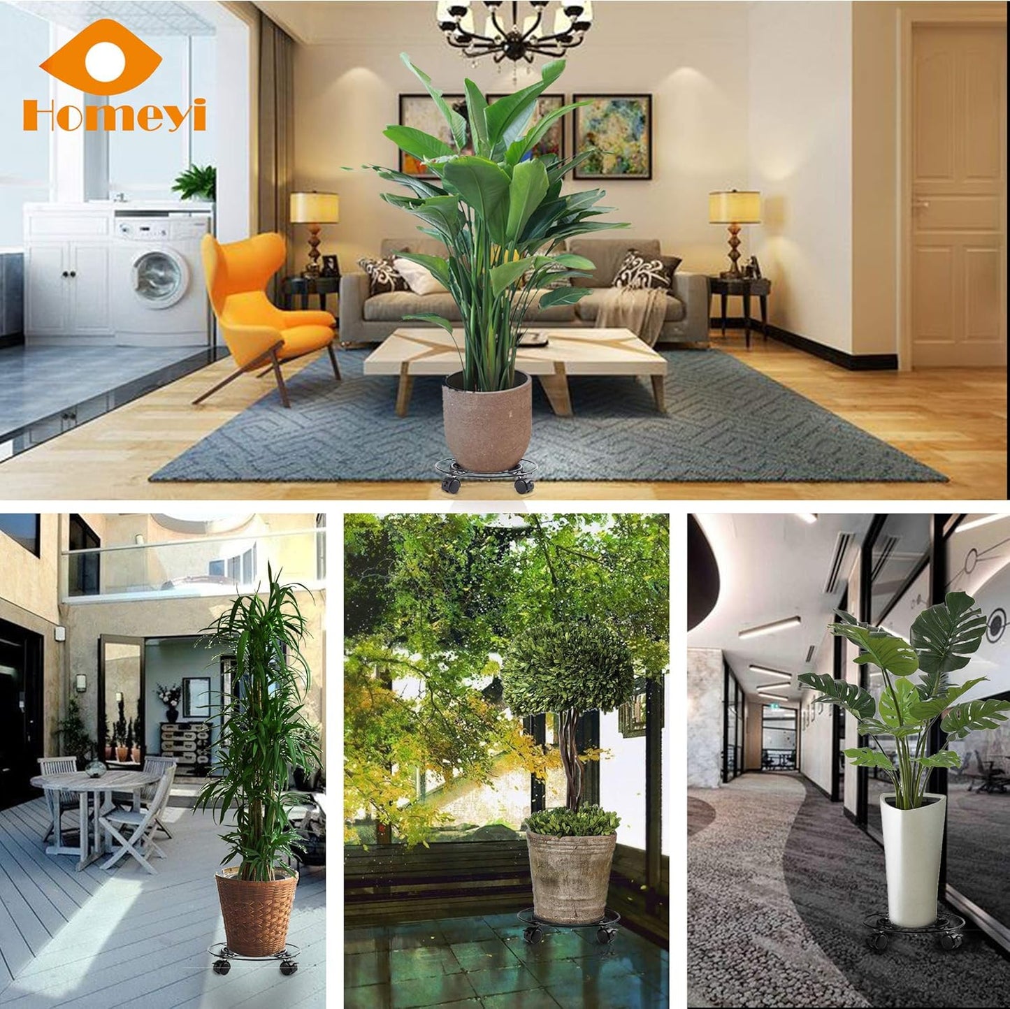 2Pack Plant Caddy with Wheels Heavy Duty Metal Iron, 13'' Black Capable of Bearing 164 LBS, Plant Stand with 360° Lockable Wheels for Plant Pots, indoor outdoor garden planter