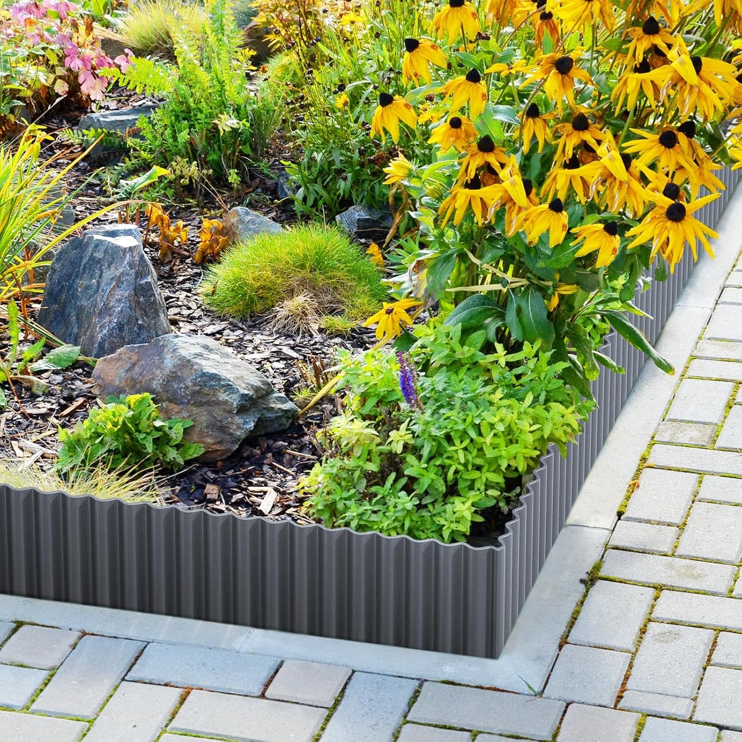 LAVEVE Corrugated Metal Garden Edging 10" x 20Ft, Landscape Edging Border for Lawn, Flower Bed, Garden Fence, Paver Edging (Dark Gray)